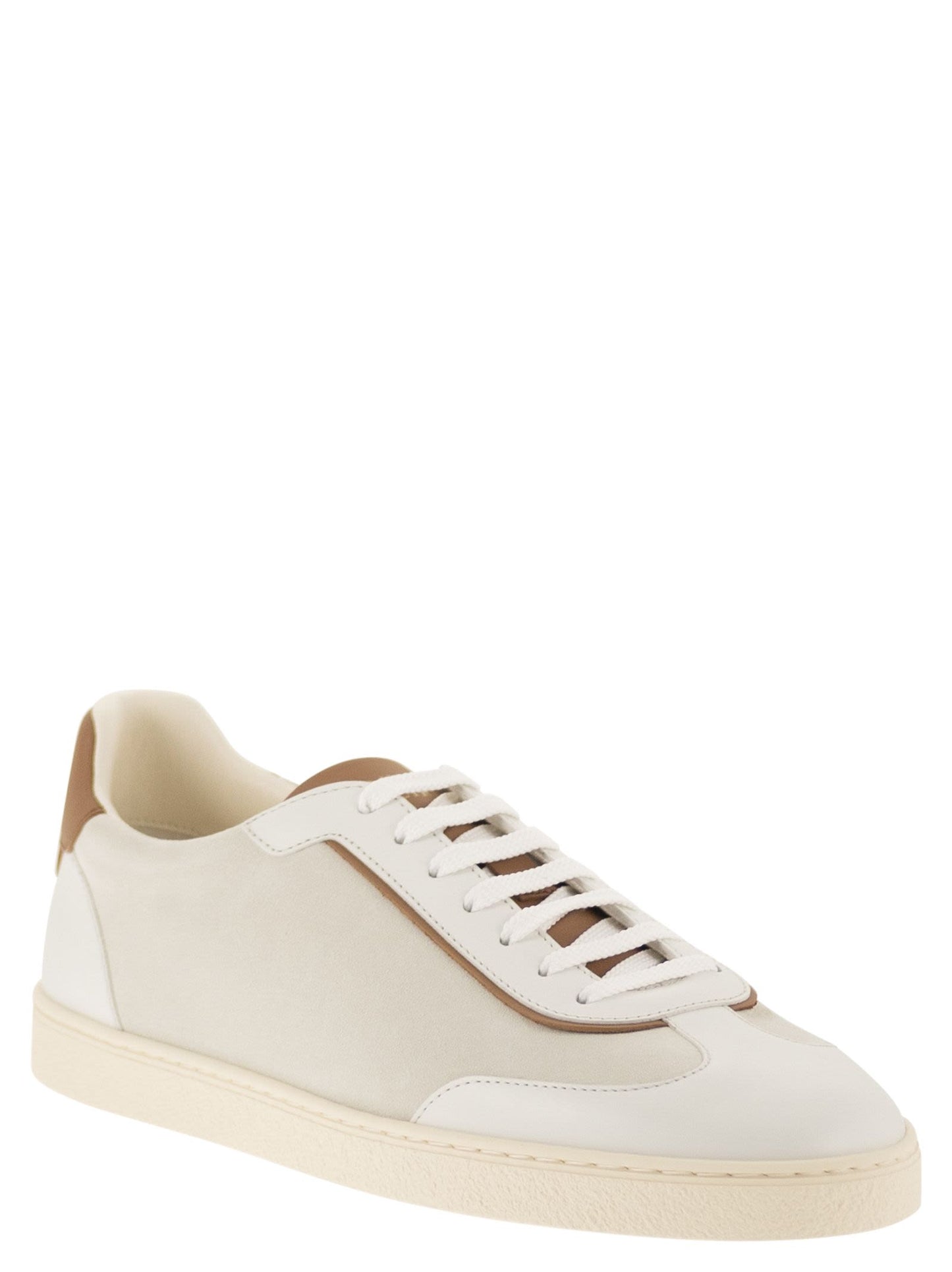 Brunello Cucinelli Men Low-Top Leather And Suede Sneakers With Contrasting Details BRUNELLO CUCINELLI