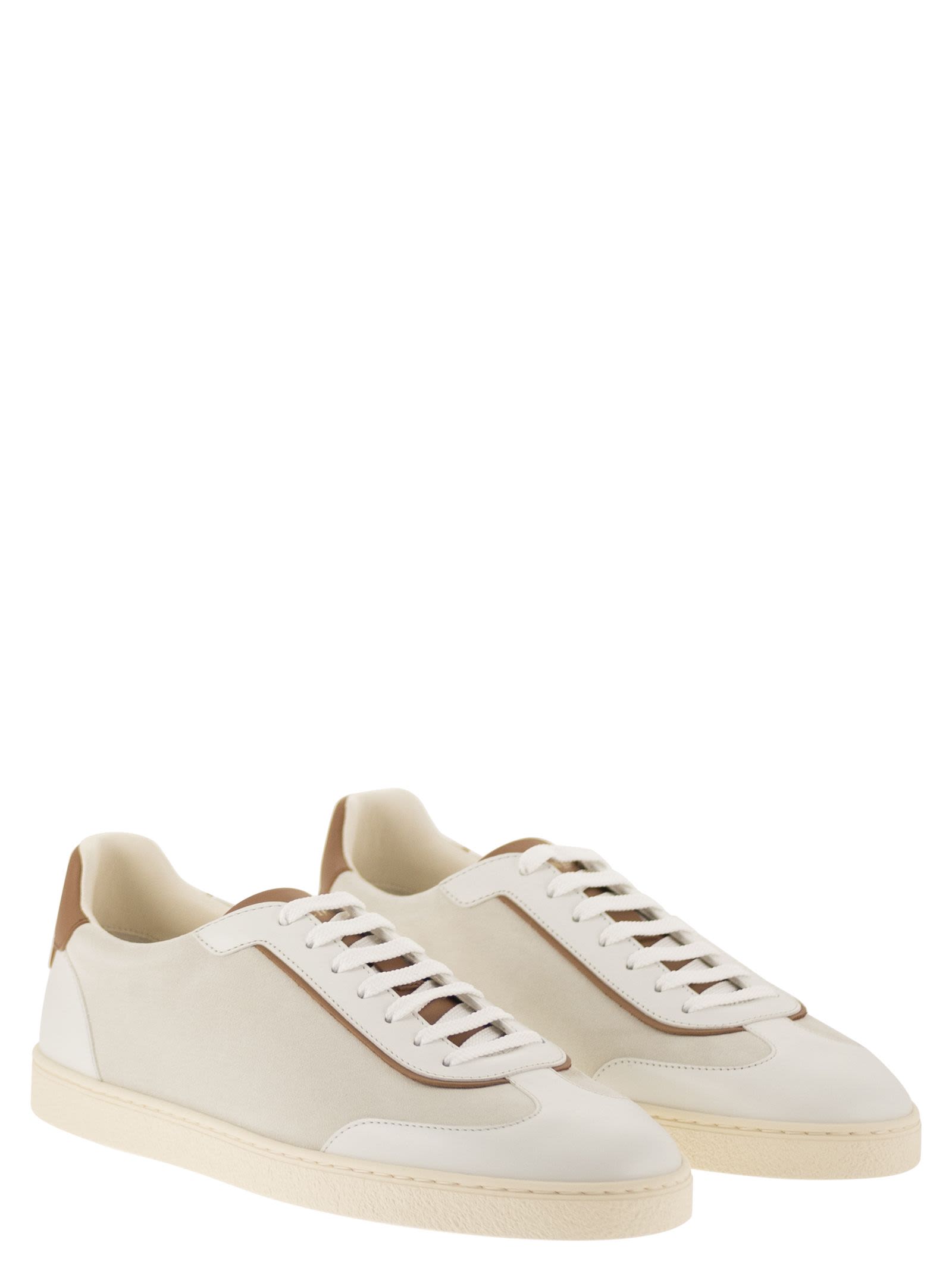 Brunello Cucinelli Men Low-Top Leather And Suede Sneakers With Contrasting Details BRUNELLO CUCINELLI
