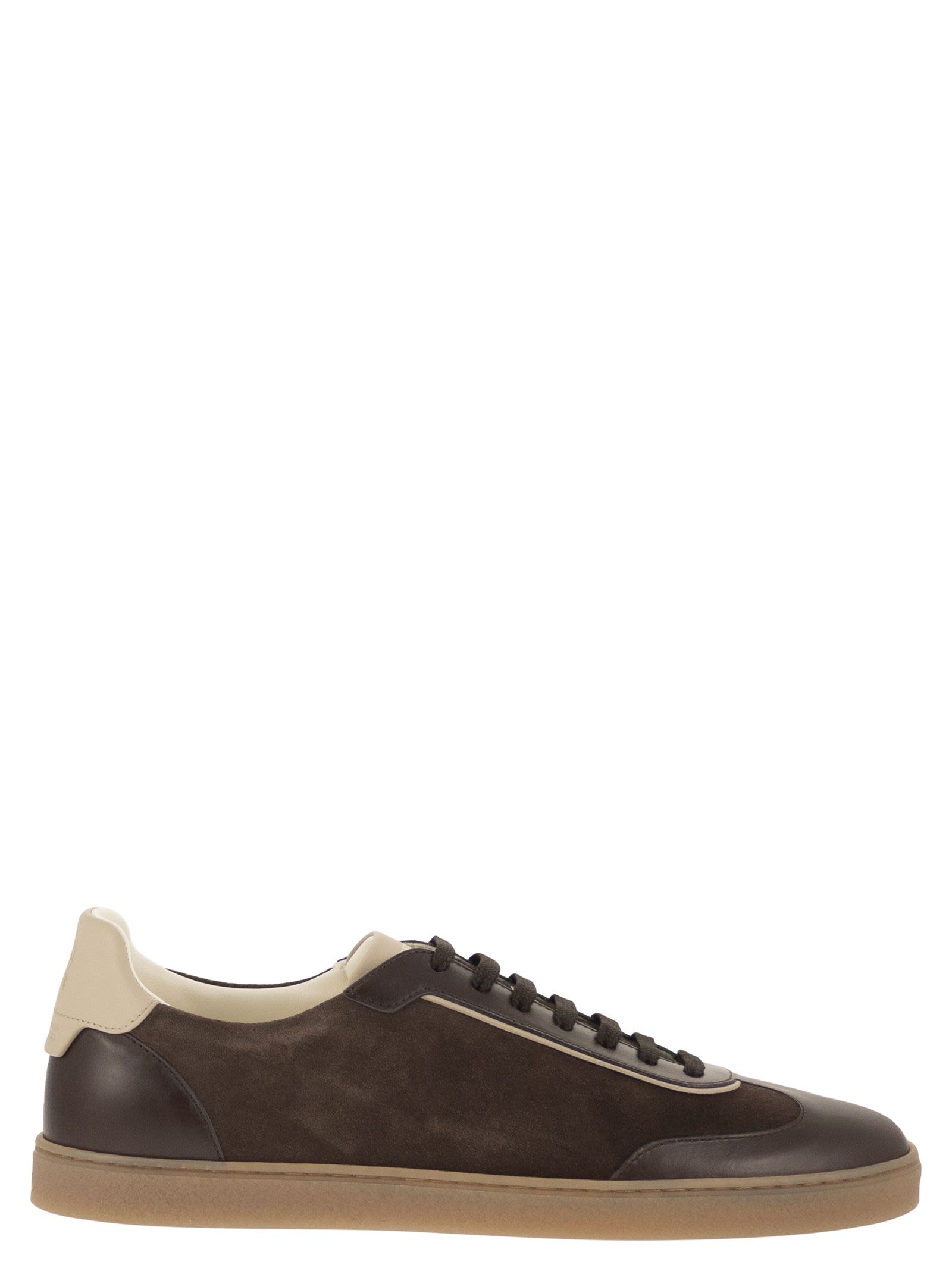 Brunello Cucinelli Men Low-Top Leather And Suede Sneakers With Contrasting Details BRUNELLO CUCINELLI