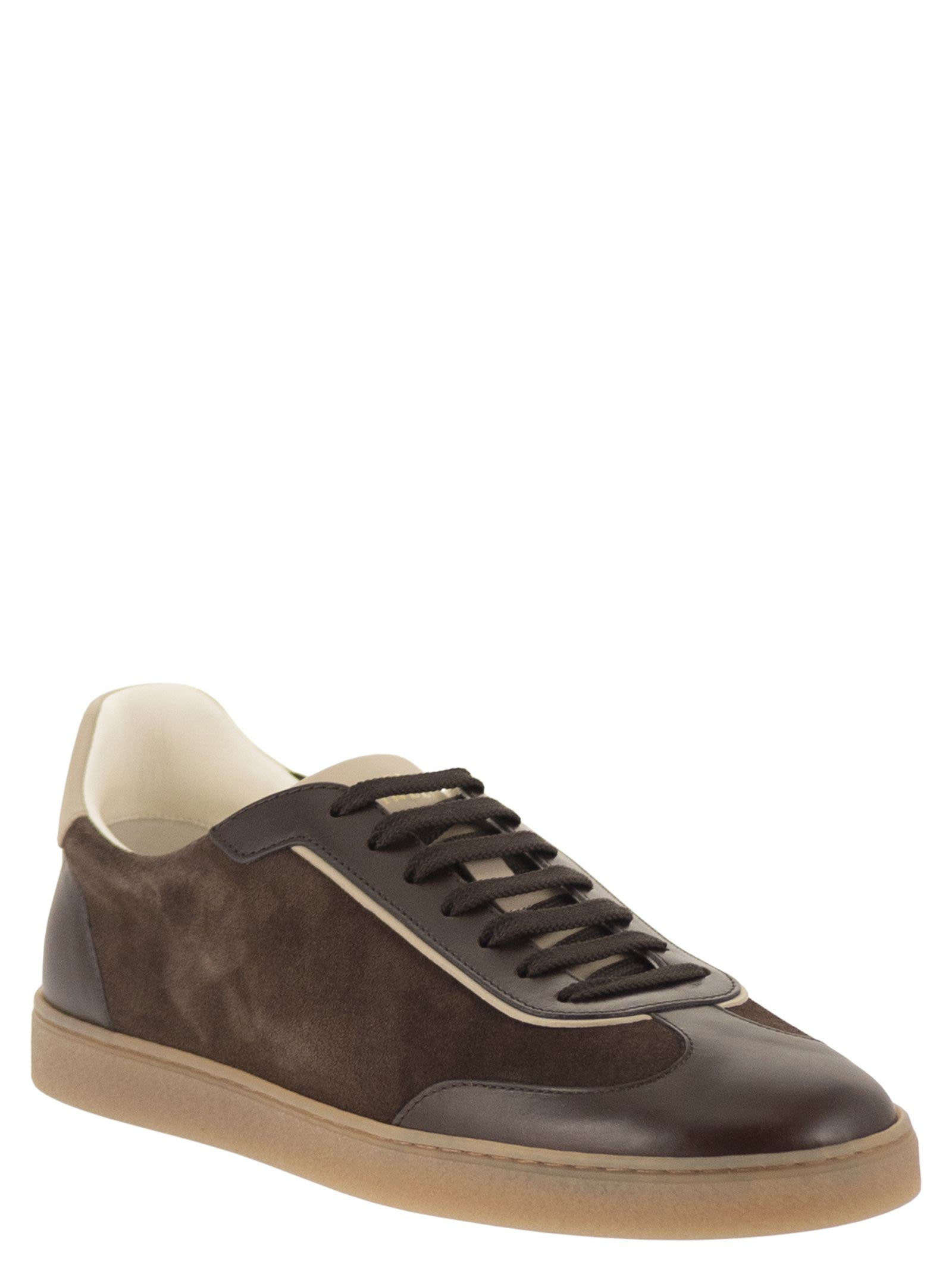 Brunello Cucinelli Men Low-Top Leather And Suede Sneakers With Contrasting Details BRUNELLO CUCINELLI