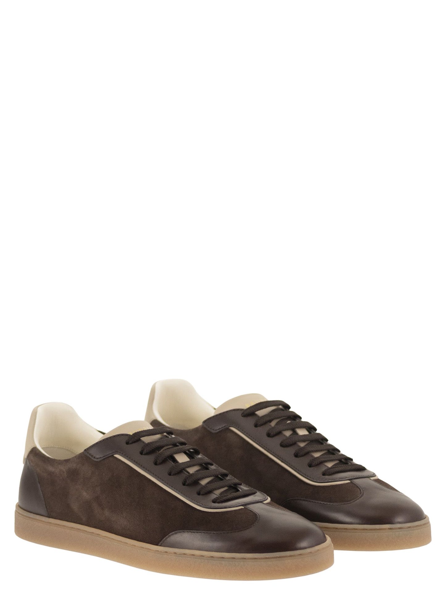 Brunello Cucinelli Men Low-Top Leather And Suede Sneakers With Contrasting Details BRUNELLO CUCINELLI