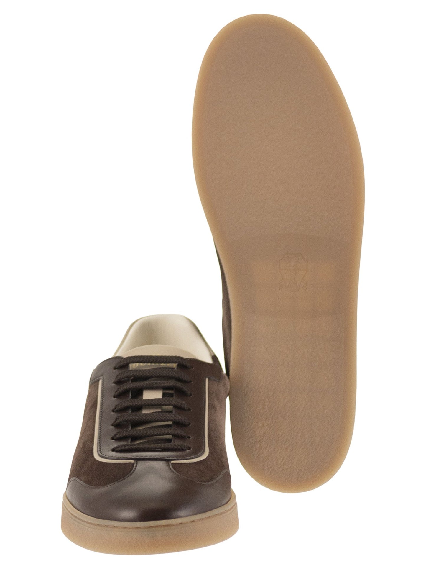 Brunello Cucinelli Men Low-Top Leather And Suede Sneakers With Contrasting Details BRUNELLO CUCINELLI