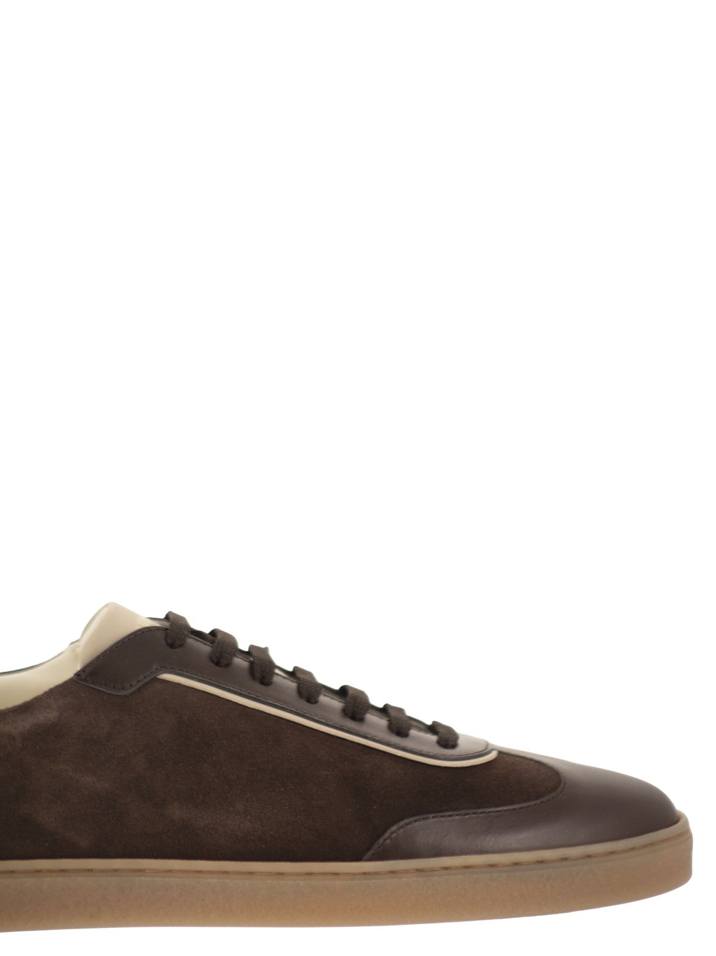 Brunello Cucinelli Men Low-Top Leather And Suede Sneakers With Contrasting Details BRUNELLO CUCINELLI
