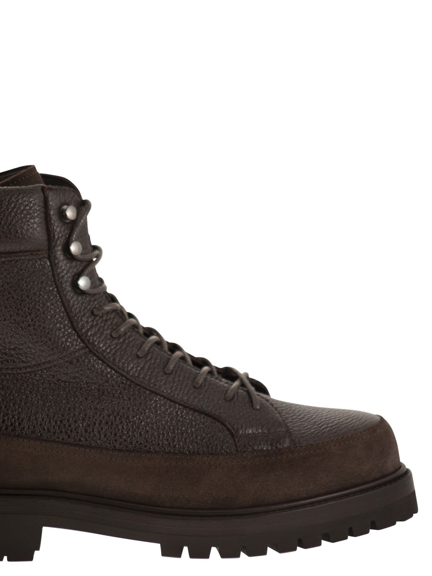 Brunello Cucinelli Men Grained Leather And Suede Lace-Up Boots