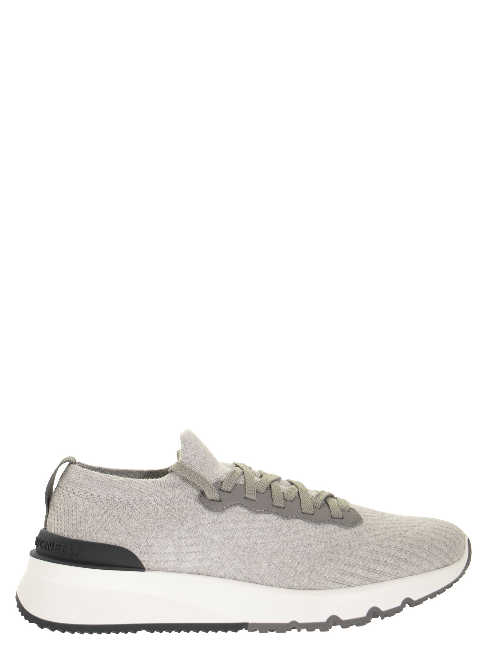 Brunello Cucinelli Men Runners In Cotton Knit And Semi-Glossy Calf Leather BRUNELLO CUCINELLI