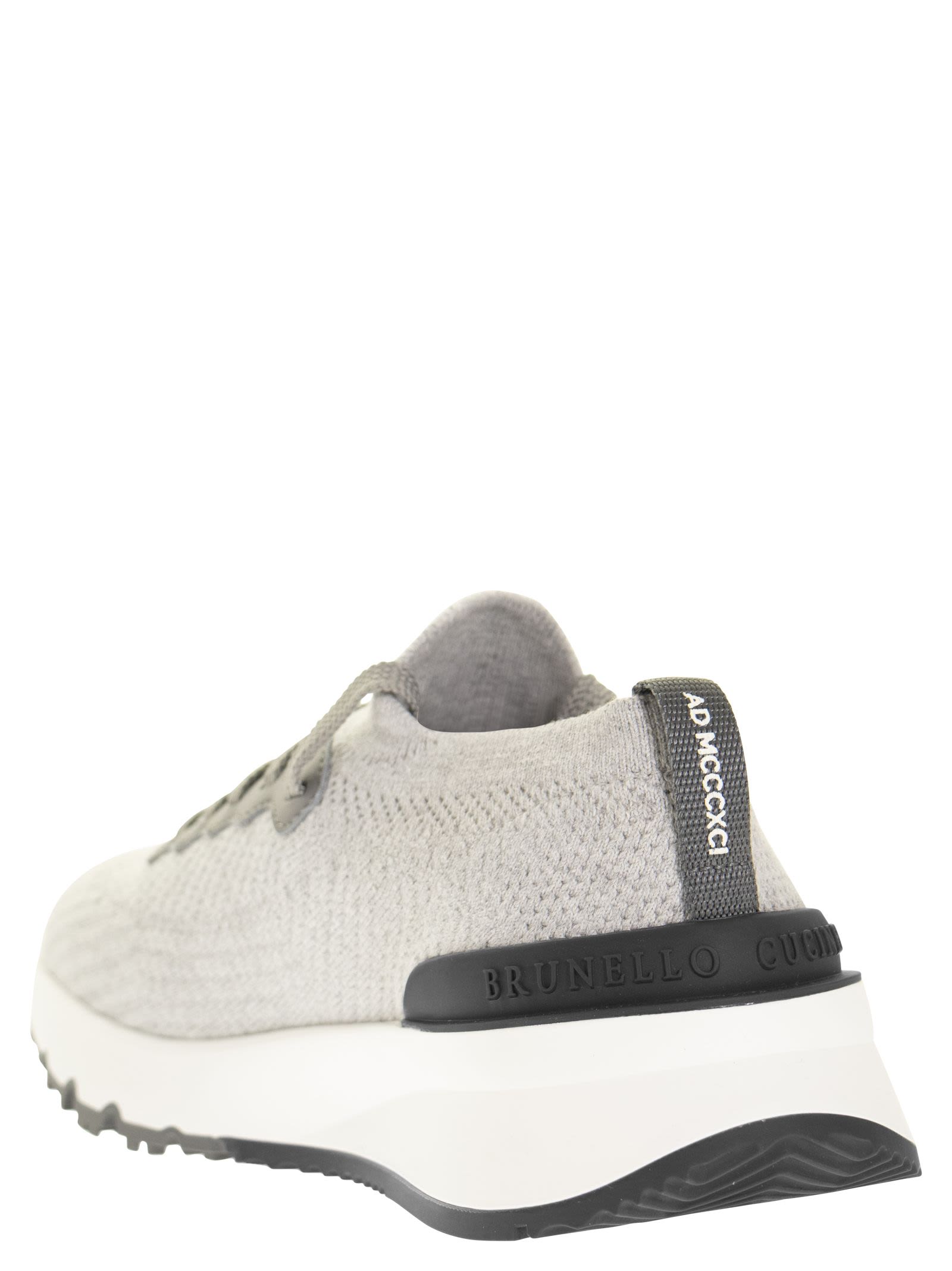 Brunello Cucinelli Men Runners In Cotton Knit And Semi-Glossy Calf Leather BRUNELLO CUCINELLI