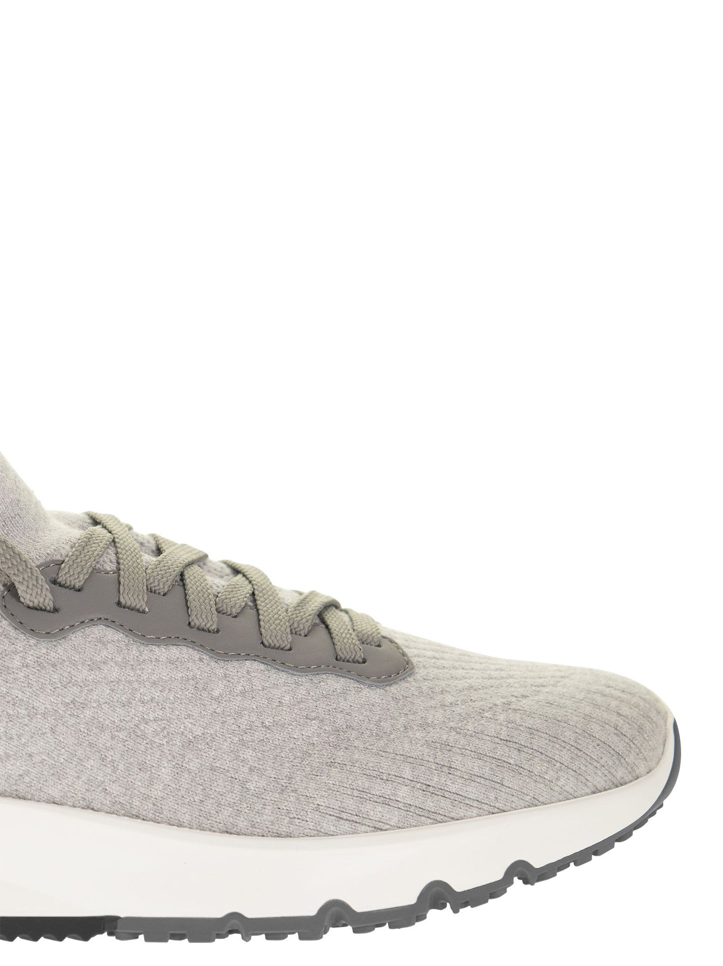 Brunello Cucinelli Men Runners In Cotton Knit And Semi-Glossy Calf Leather BRUNELLO CUCINELLI