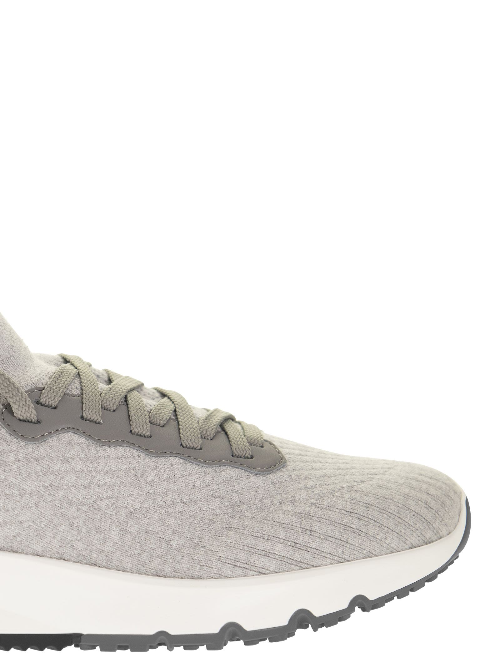 Brunello Cucinelli Men Runners In Cotton Knit And Semi-Glossy Calf Leather BRUNELLO CUCINELLI