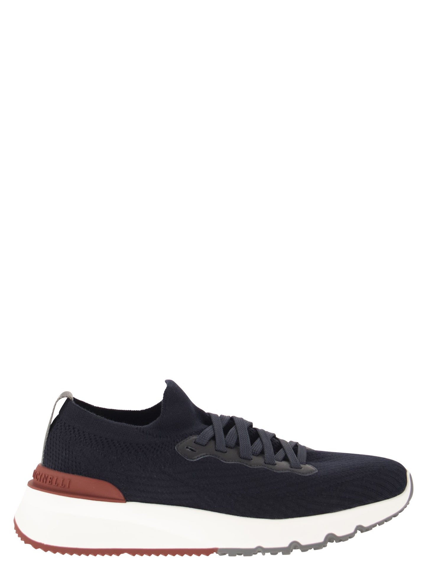 Brunello Cucinelli Men Runners In Cotton Knit And Semi-Glossy Calf Leather BRUNELLO CUCINELLI