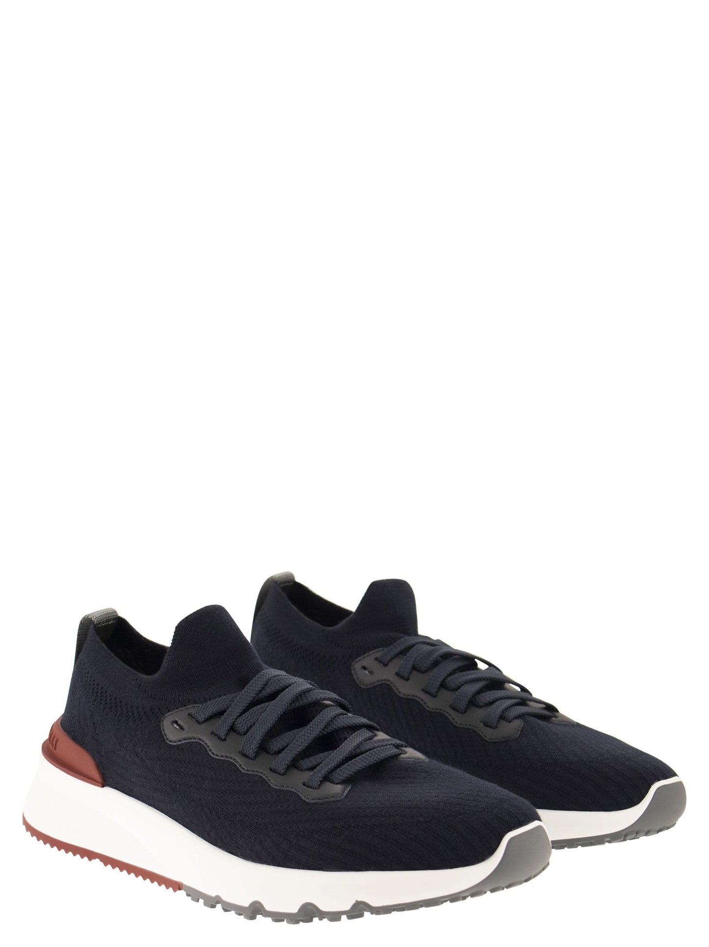 Brunello Cucinelli Men Runners In Cotton Knit And Semi-Glossy Calf Leather BRUNELLO CUCINELLI