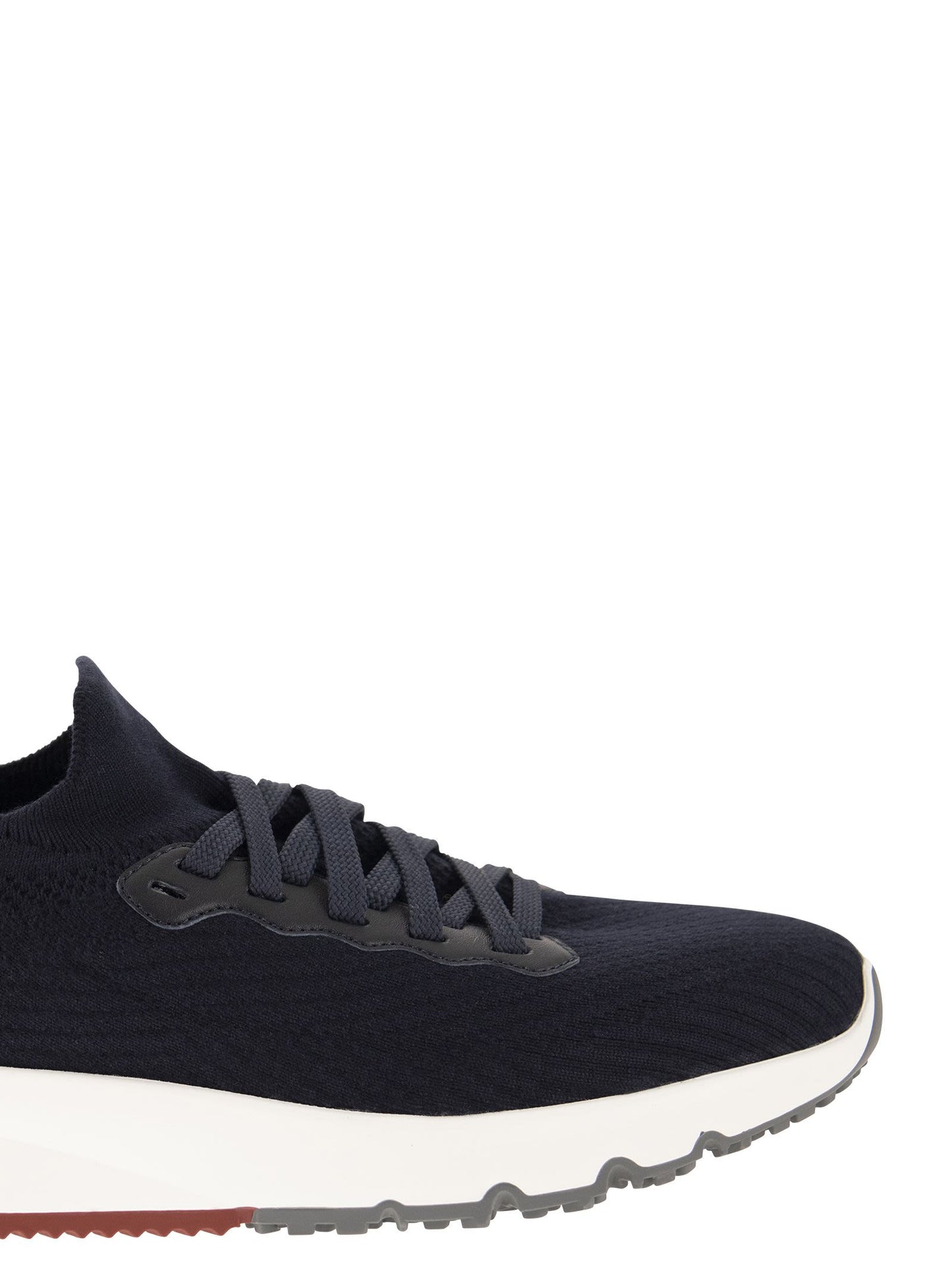 Brunello Cucinelli Men Runners In Cotton Knit And Semi-Glossy Calf Leather BRUNELLO CUCINELLI