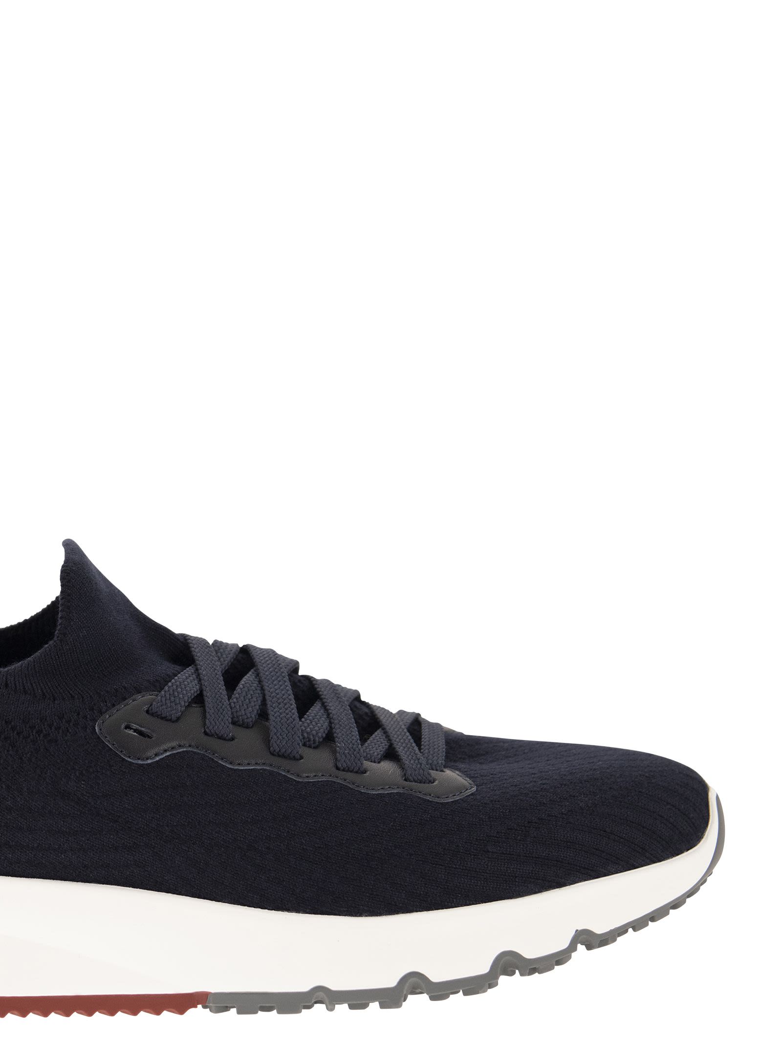 Brunello Cucinelli Men Runners In Cotton Knit And Semi-Glossy Calf Leather BRUNELLO CUCINELLI