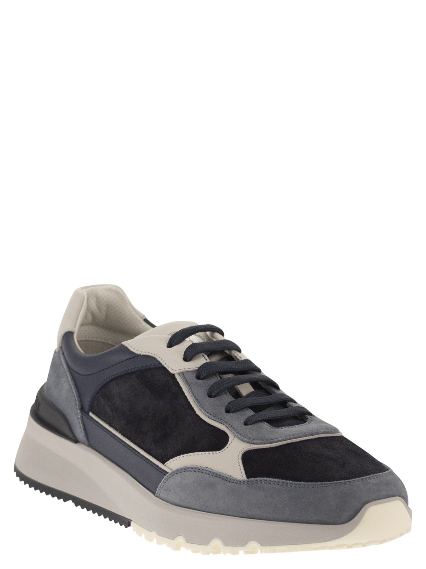 Brunello Cucinelli Men Multicolour Leather And Suede Runner Sneakers BRUNELLO CUCINELLI