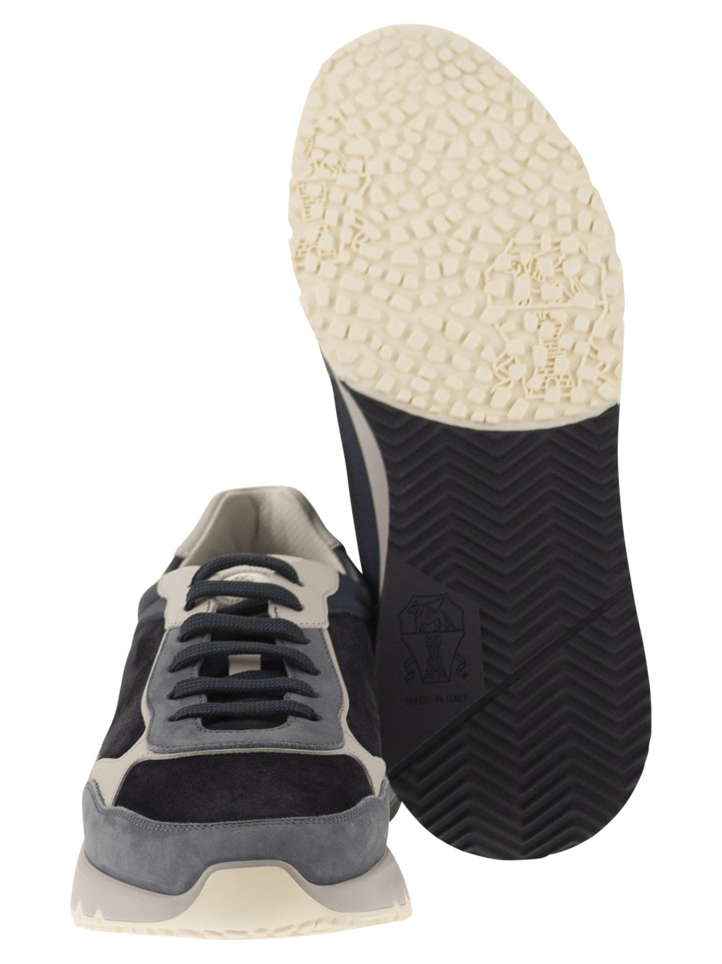 Brunello Cucinelli Men Multicolour Leather And Suede Runner Sneakers BRUNELLO CUCINELLI