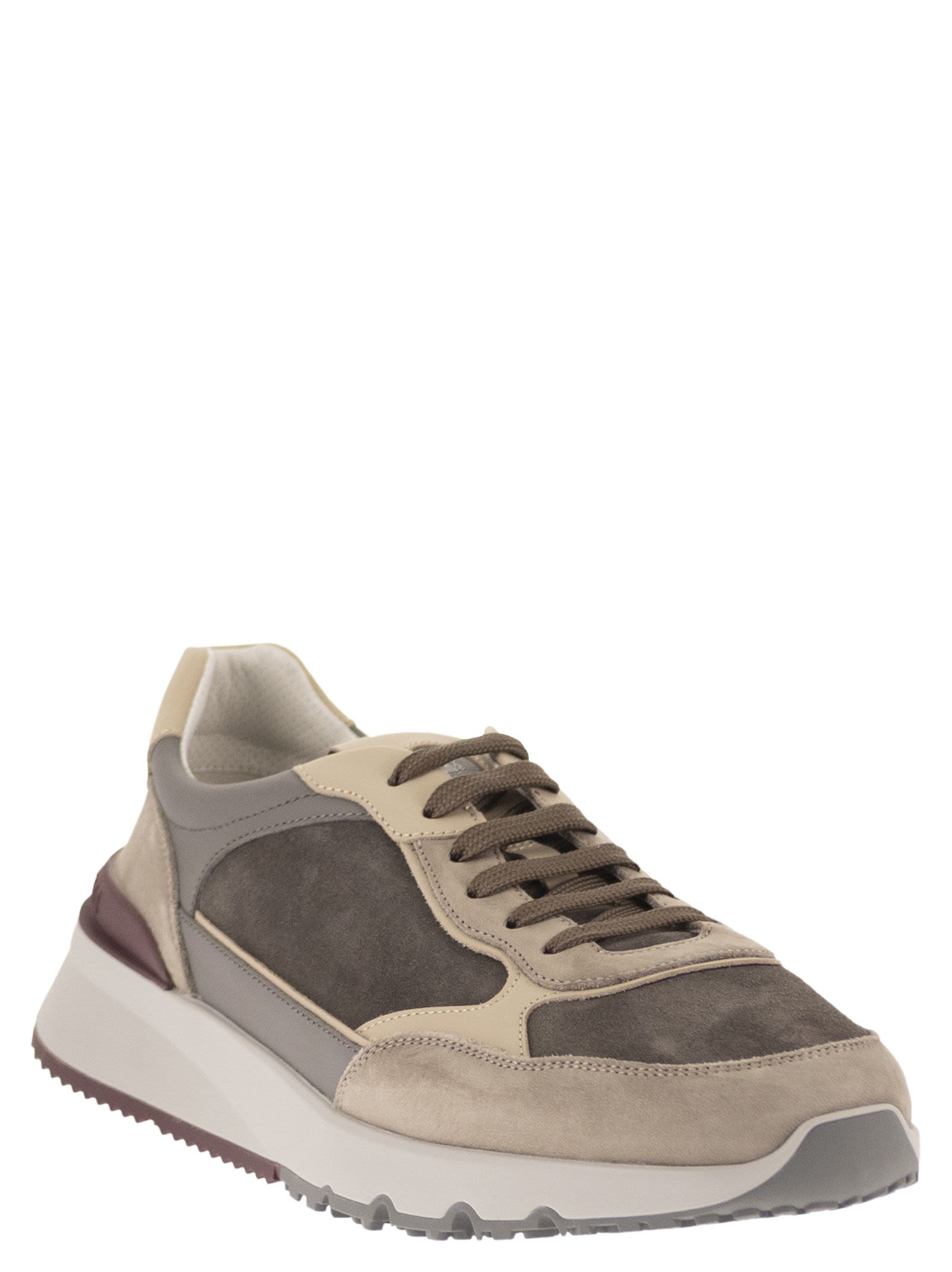 Brunello Cucinelli Men Multicolour Leather And Suede Runner Sneakers BRUNELLO CUCINELLI