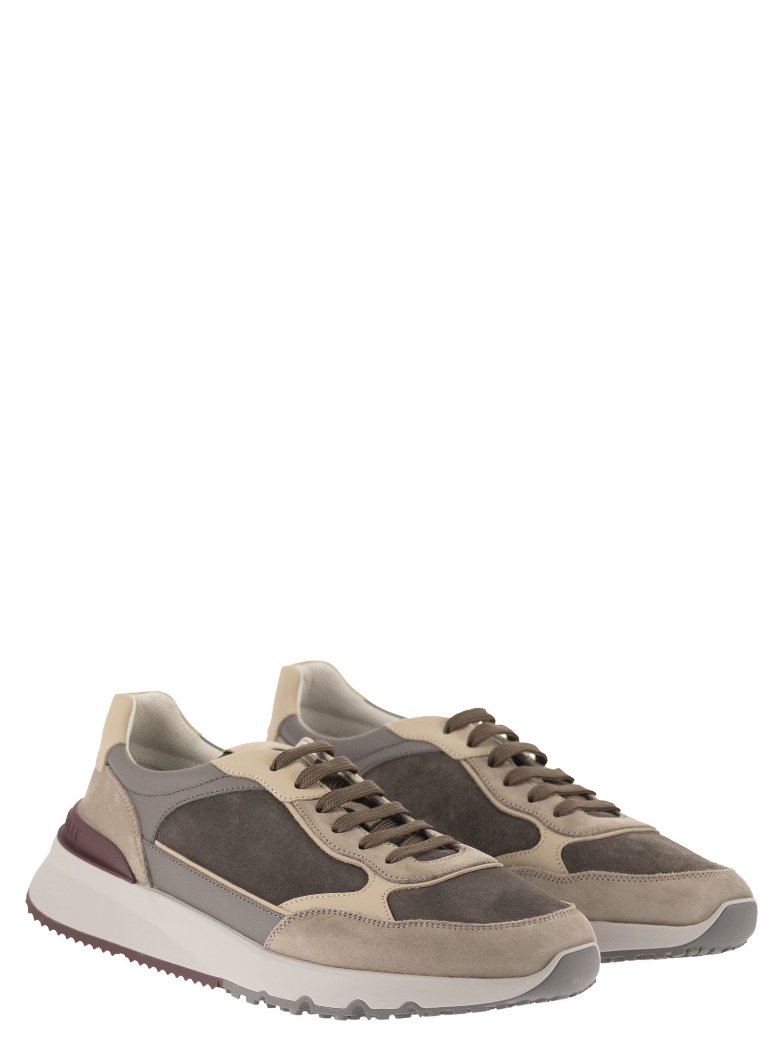 Brunello Cucinelli Men Multicolour Leather And Suede Runner Sneakers BRUNELLO CUCINELLI