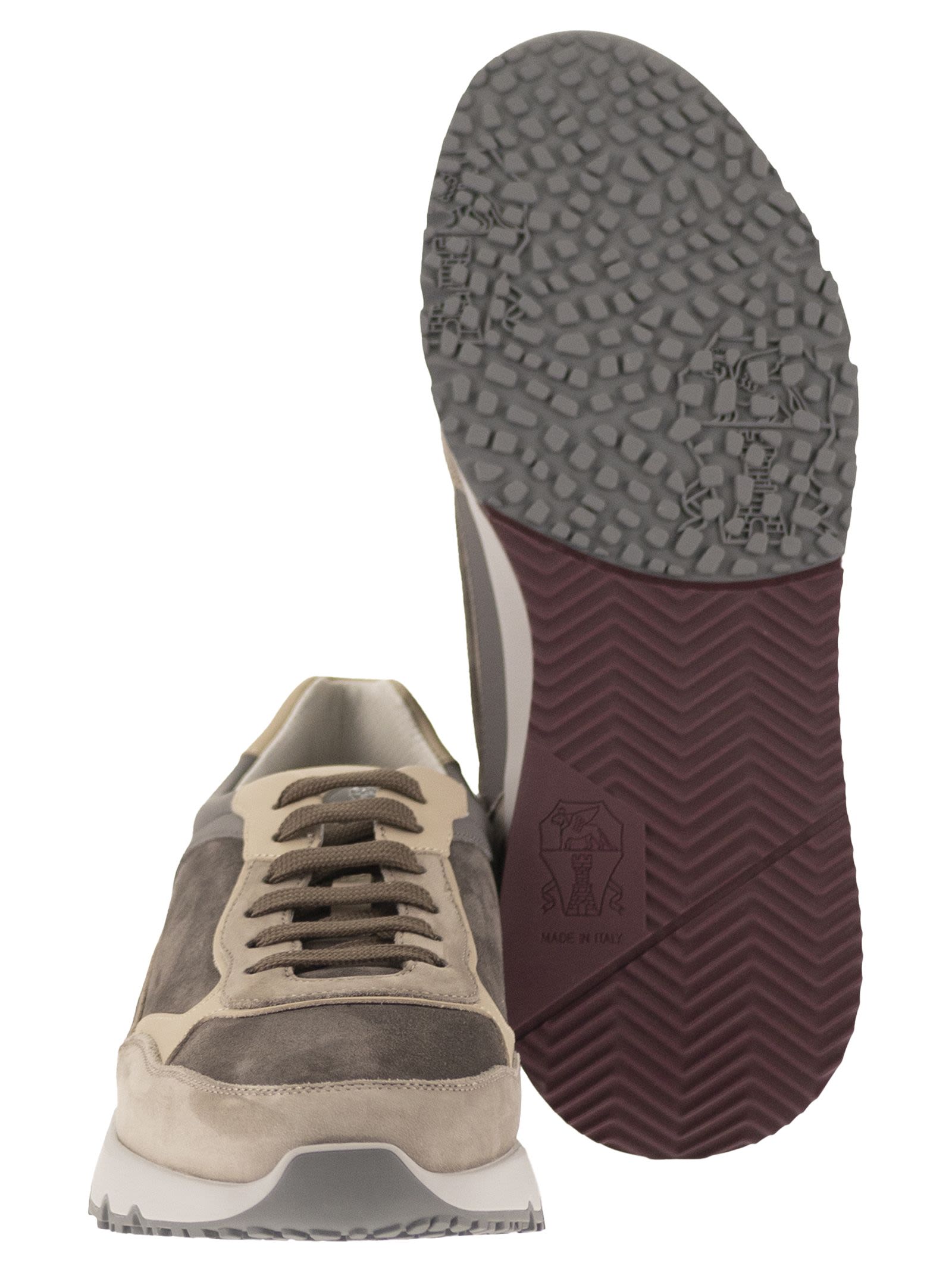 Brunello Cucinelli Men Multicolour Leather And Suede Runner Sneakers BRUNELLO CUCINELLI
