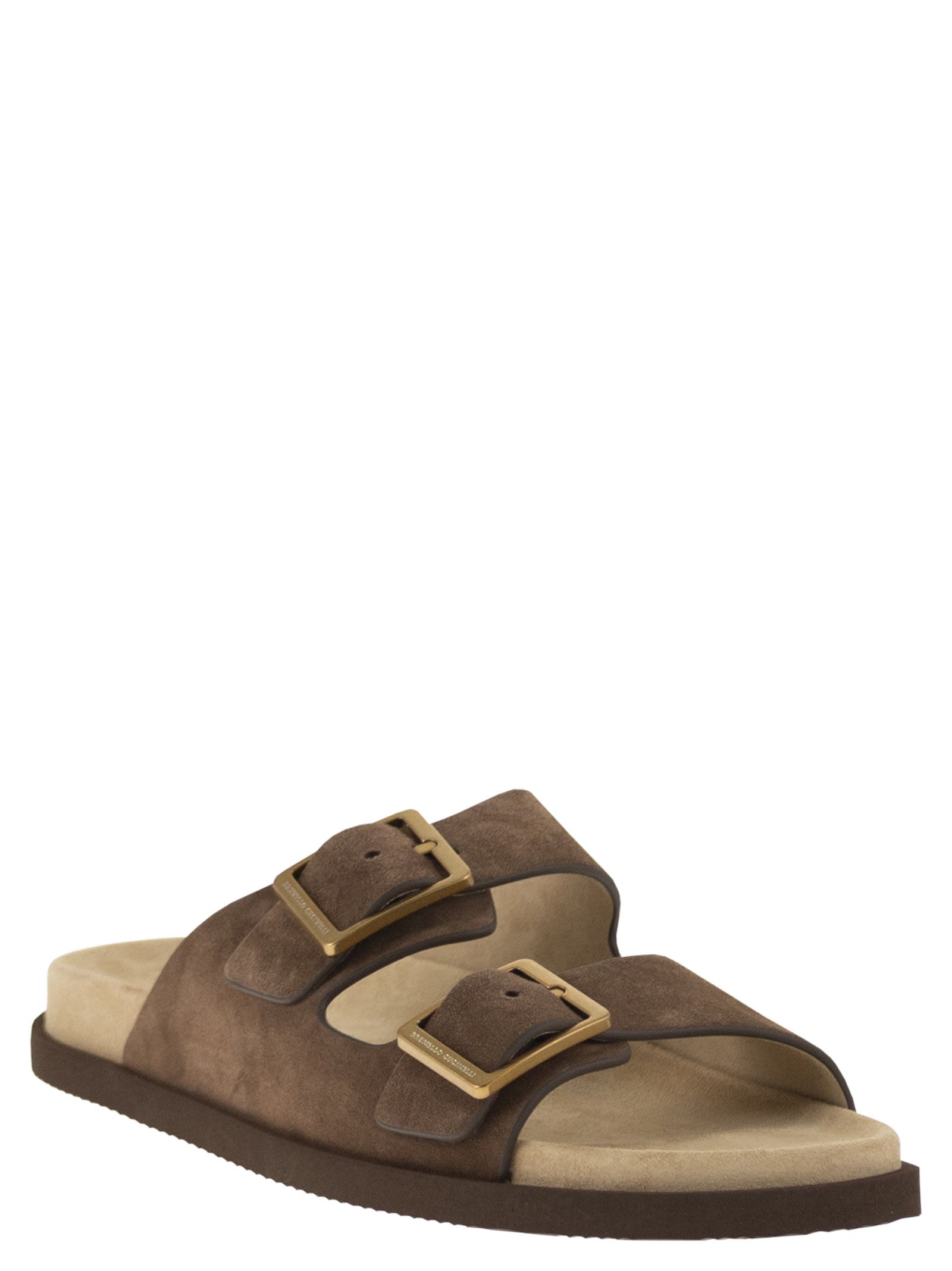 Brunello Cucinelli Men Urban Slides In Washed Suede BRUNELLO CUCINELLI