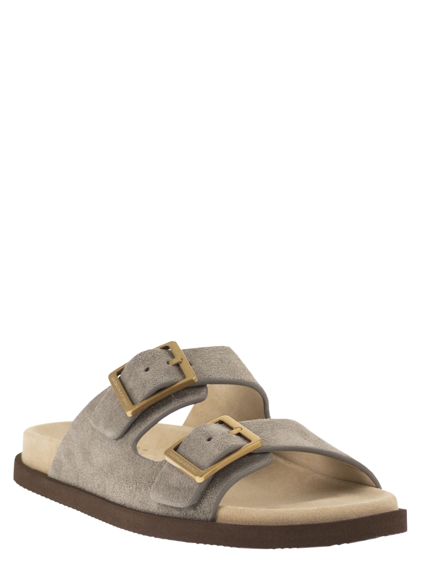Brunello Cucinelli Men Urban Slides In Washed Suede BRUNELLO CUCINELLI