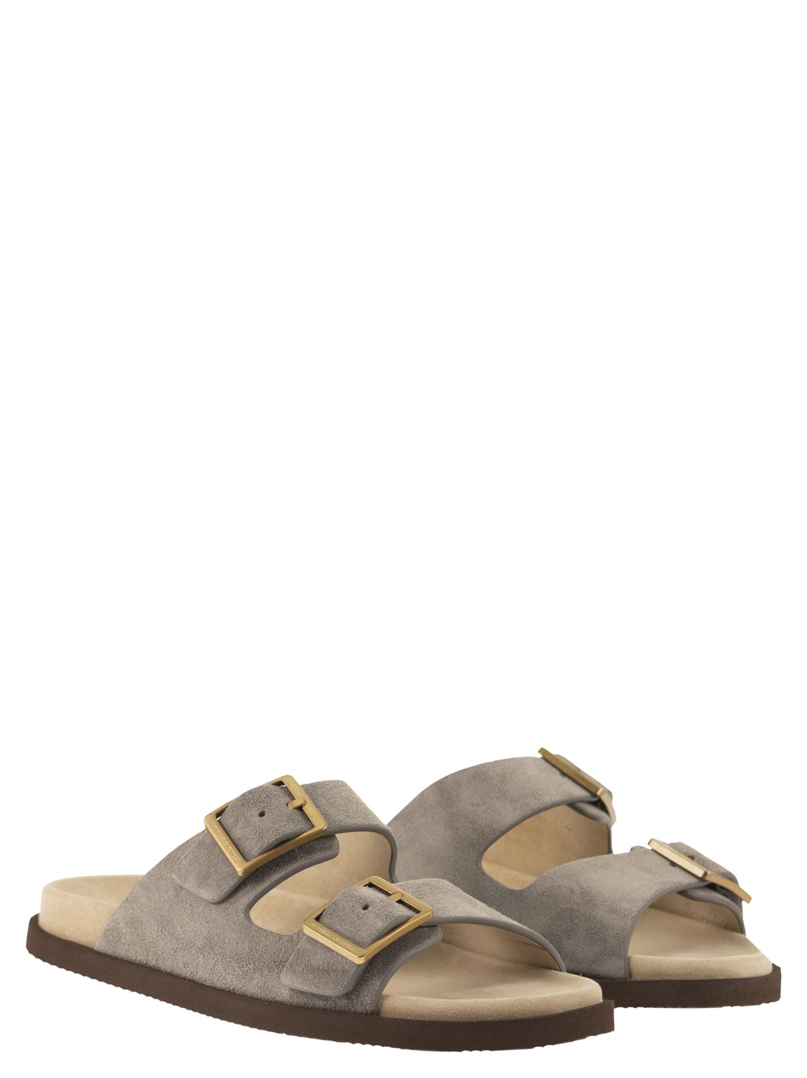 Brunello Cucinelli Men Urban Slides In Washed Suede BRUNELLO CUCINELLI
