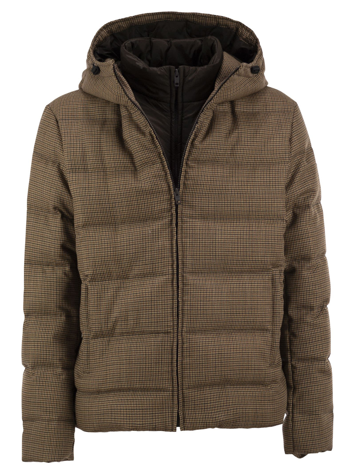 Fay Men Virgin Wool Houndstooth Down Jacket With Hood FAY