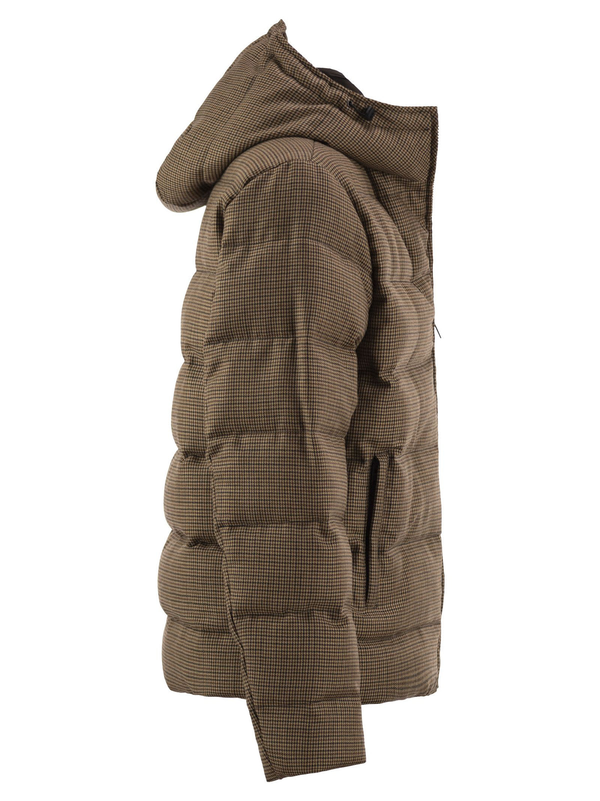 Fay Men Virgin Wool Houndstooth Down Jacket With Hood FAY