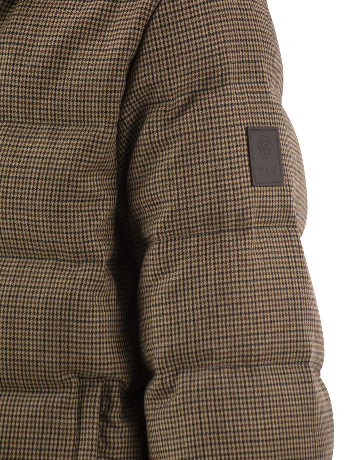 Fay Men Virgin Wool Houndstooth Down Jacket With Hood FAY