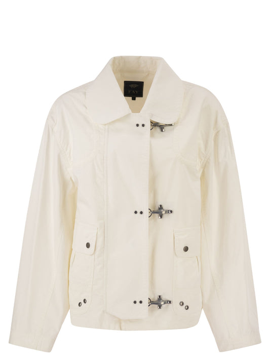 Fay Women Cropped Technical Cotton Jacket With Signature Hook Fastening FAY