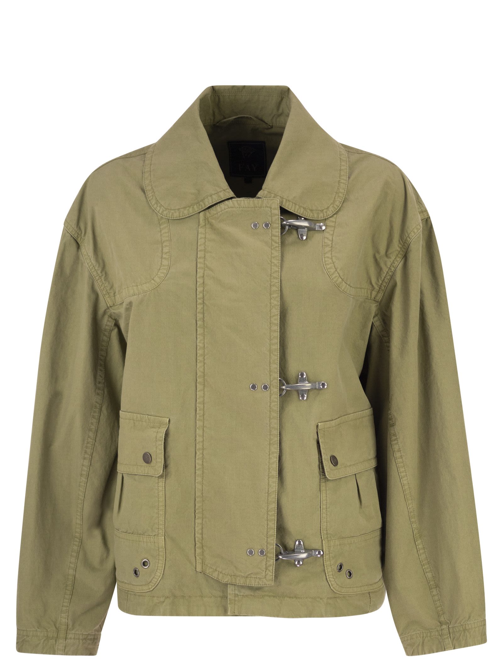 Fay Women Cropped Technical Cotton Jacket With Signature Hook Fastening FAY