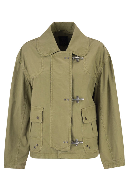 Fay Women Cropped Technical Cotton Jacket With Signature Hook Fastening FAY