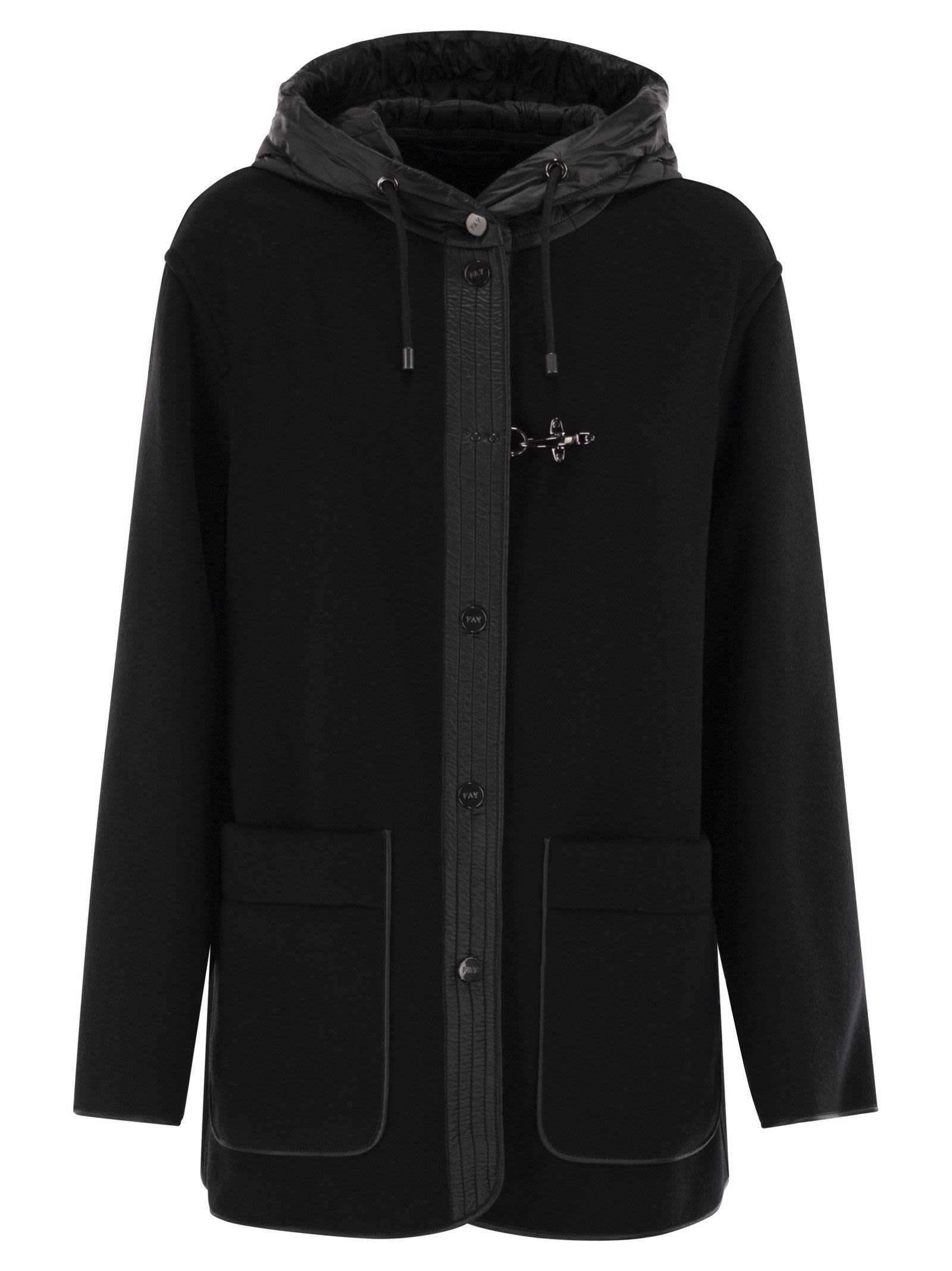 Fay Women Two-Material Wool And Cashmere Caban Coat FAY
