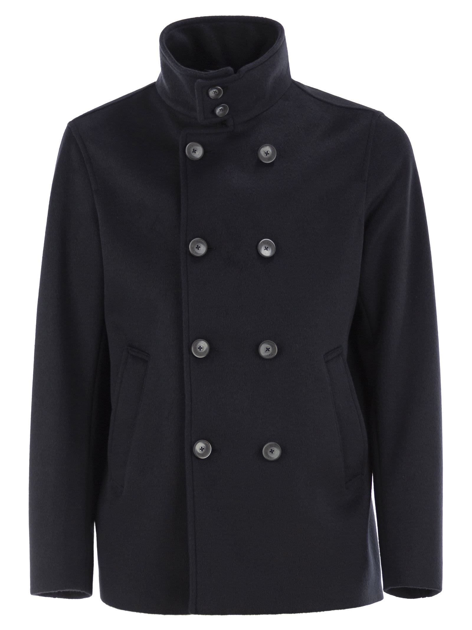 Herno Men Double-Breasted Jacket In Wool-Effect Fabric With High Collar HERNO