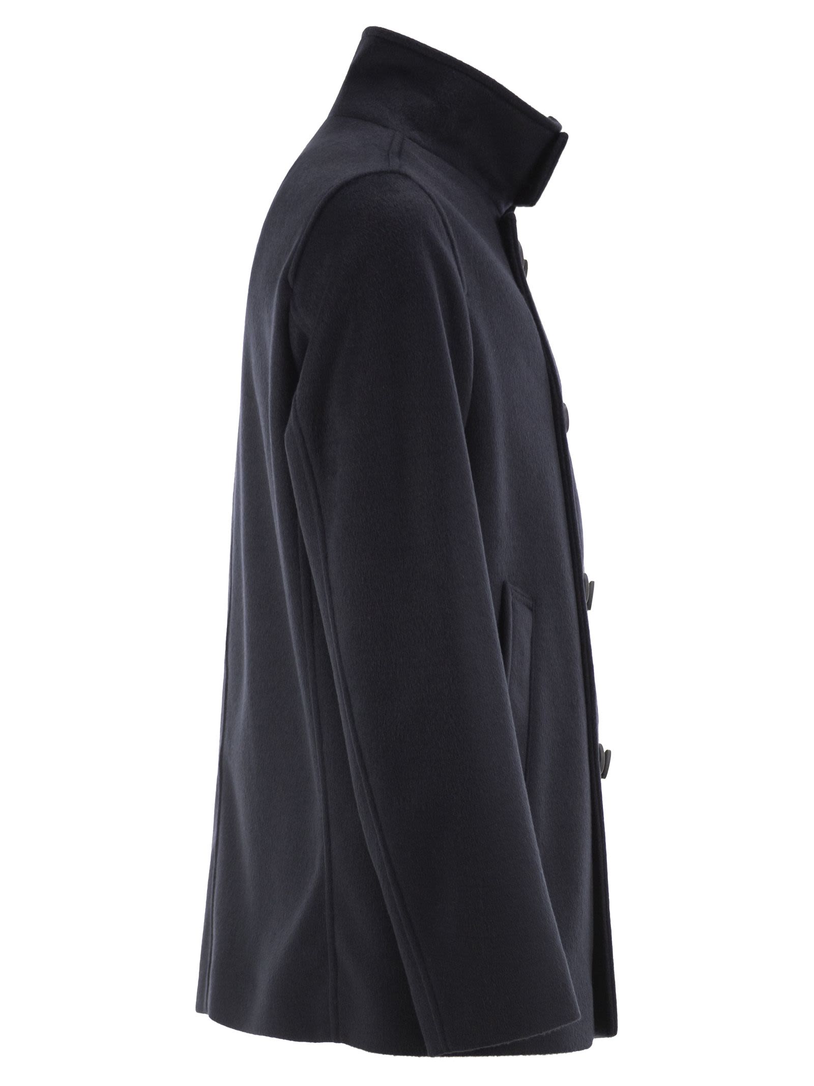 Herno Men Double-Breasted Jacket In Wool-Effect Fabric With High Collar HERNO