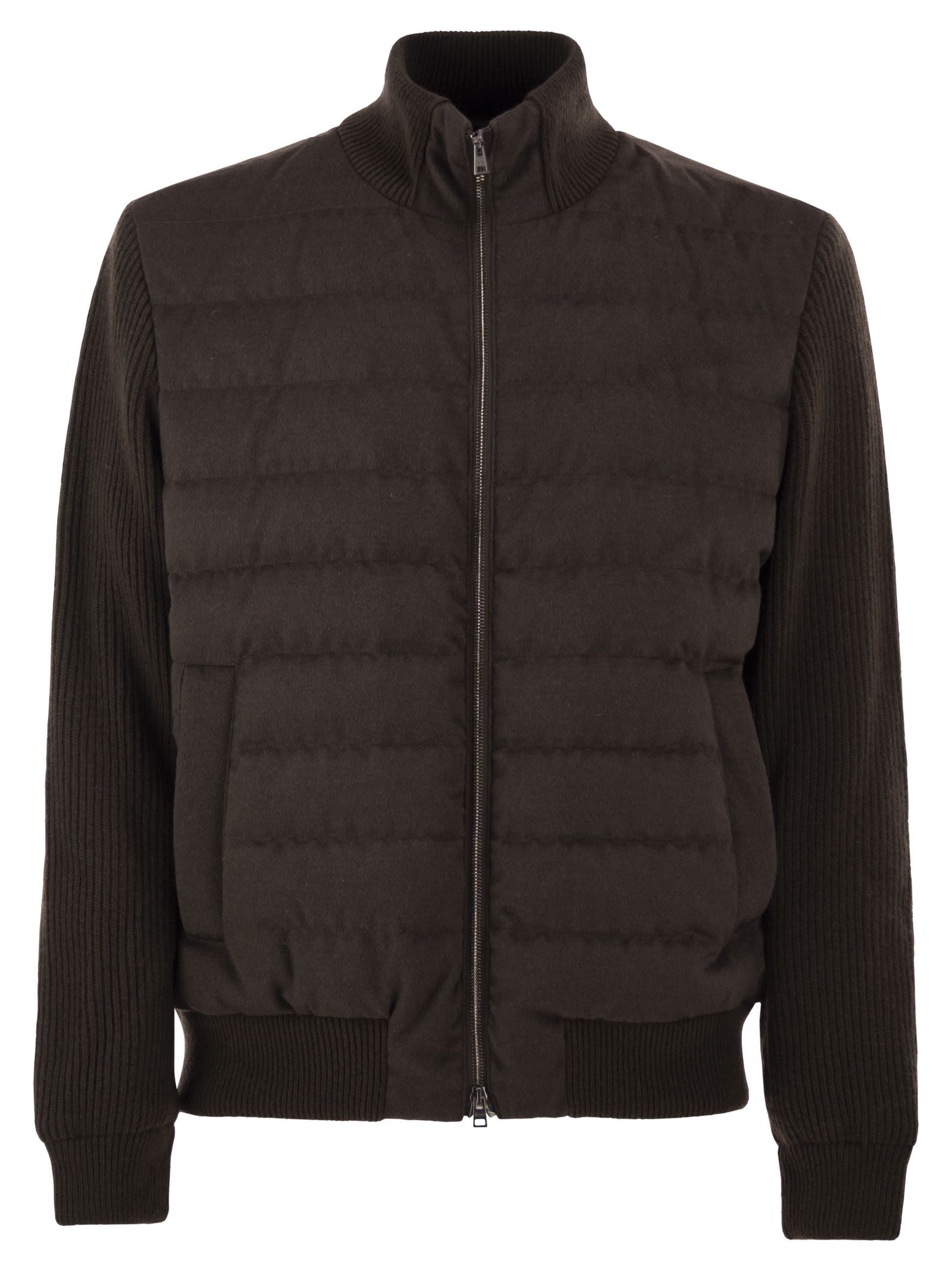 Herno Men Quilted Knit And Fabric Jacket With High Collar HERNO