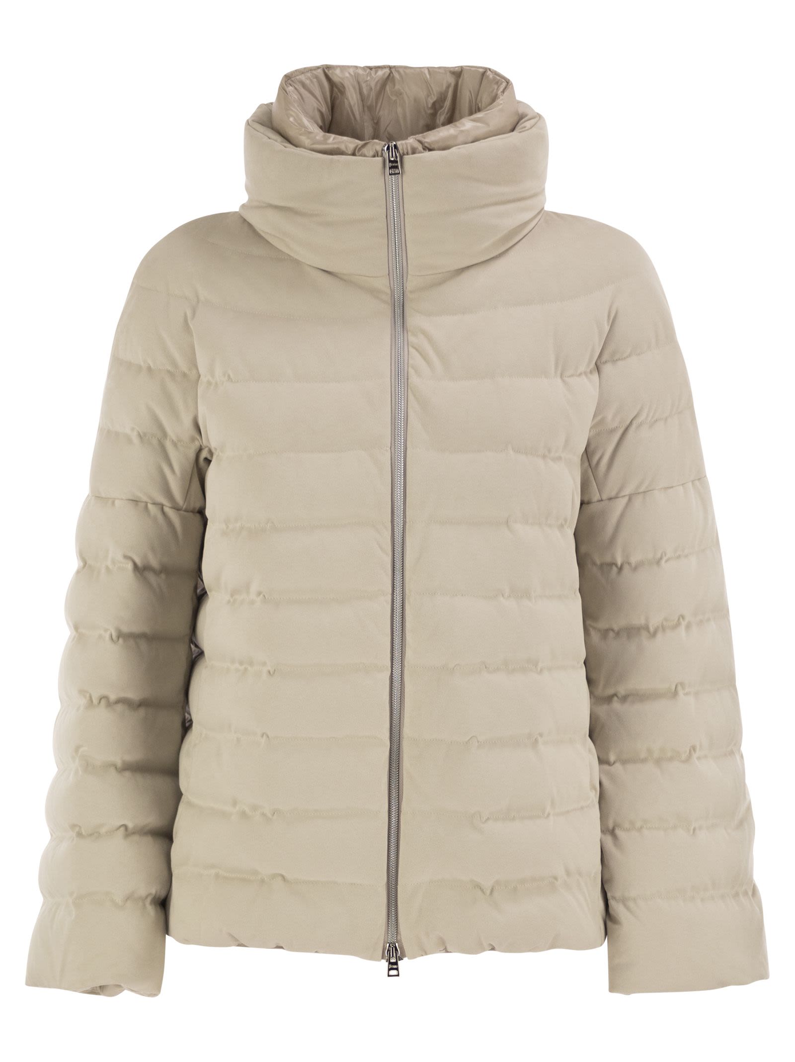 Herno Women Technical Suede-Effect Down Jacket With Padded High Collar HERNO