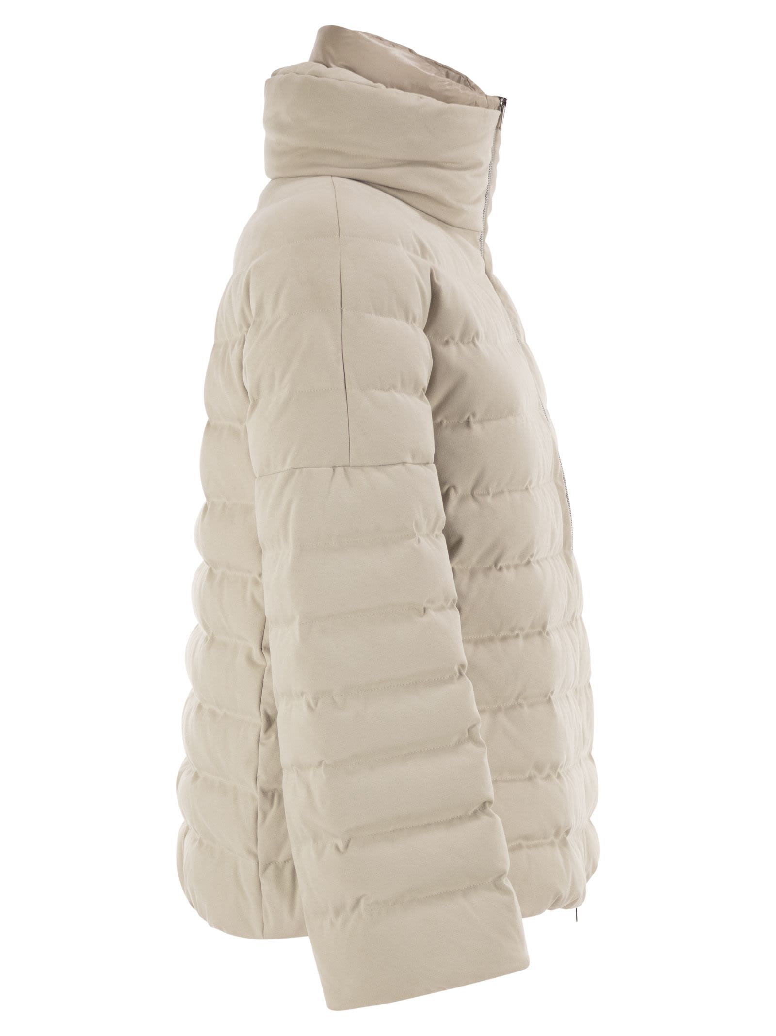 Herno Women Technical Suede-Effect Down Jacket With Padded High Collar HERNO