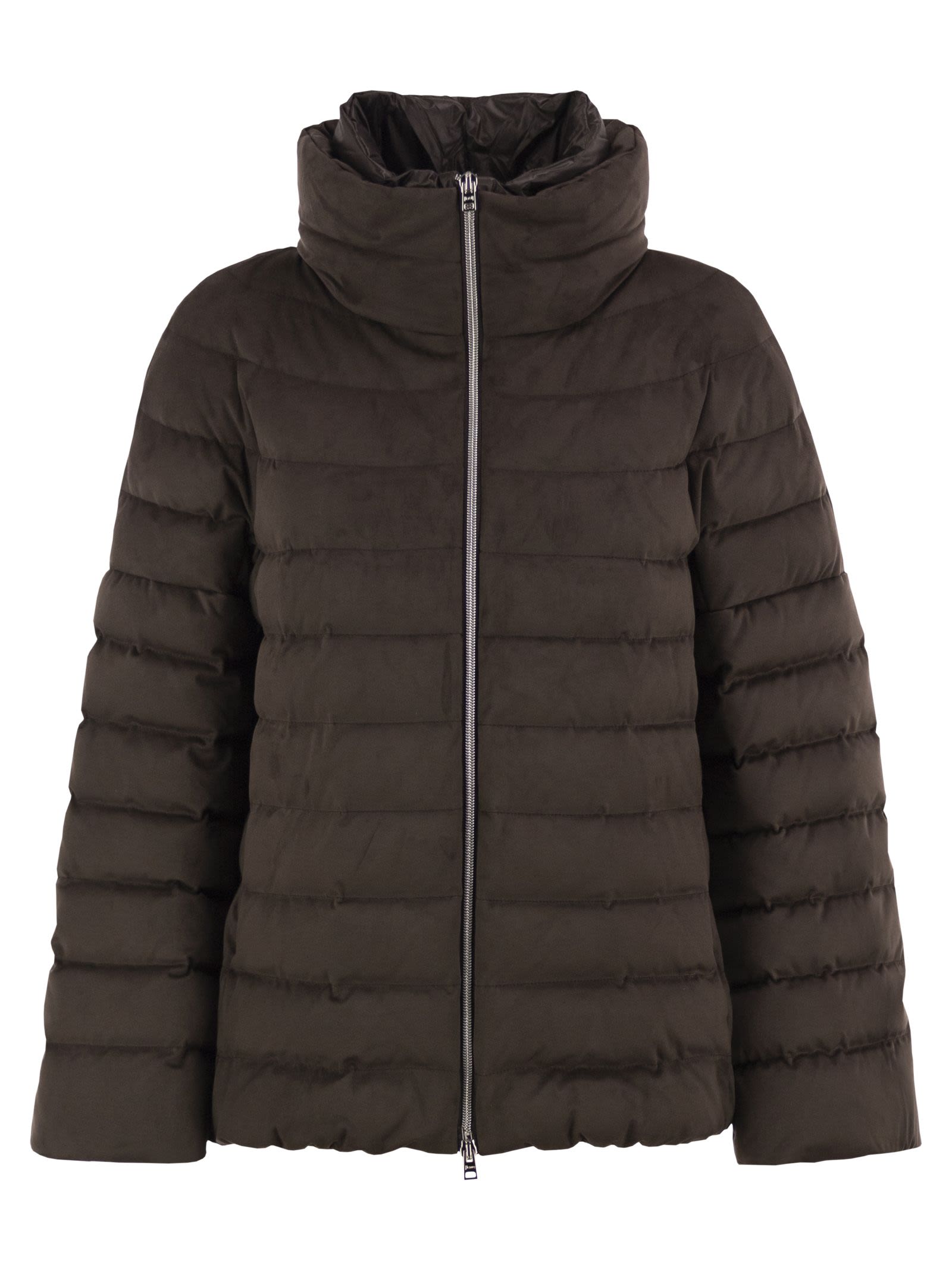 Herno Women Technical Suede-Effect Down Jacket With Padded High Collar HERNO
