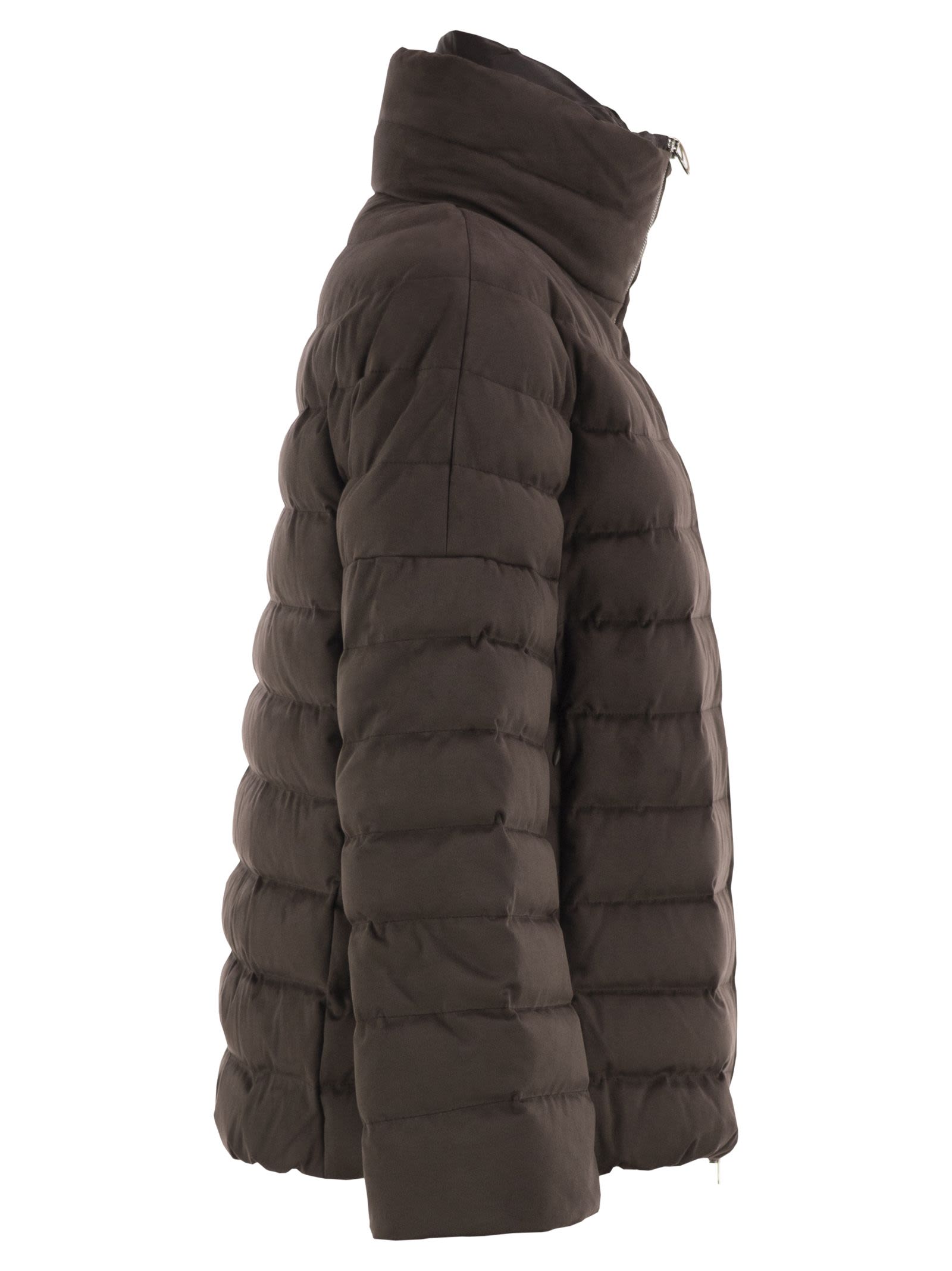 Herno Women Technical Suede-Effect Down Jacket With Padded High Collar HERNO