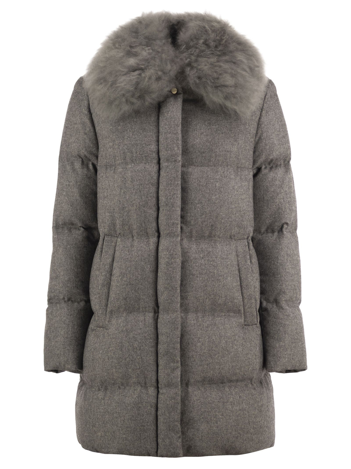 Herno Women Herno Long Silk And Cashmere Down Coat With Fur Collar HERNO