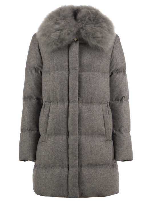 Herno Women Herno Long Silk And Cashmere Down Coat With Fur Collar HERNO