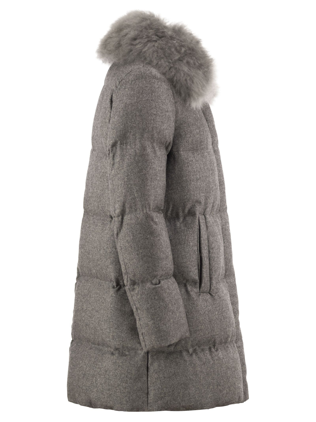 Herno Women Herno Long Silk And Cashmere Down Coat With Fur Collar HERNO