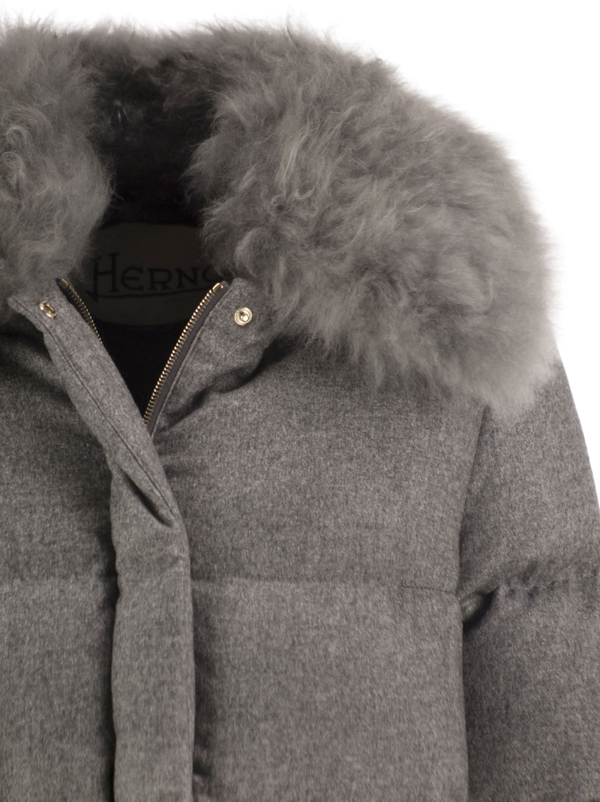 Herno Women Herno Long Silk And Cashmere Down Coat With Fur Collar HERNO