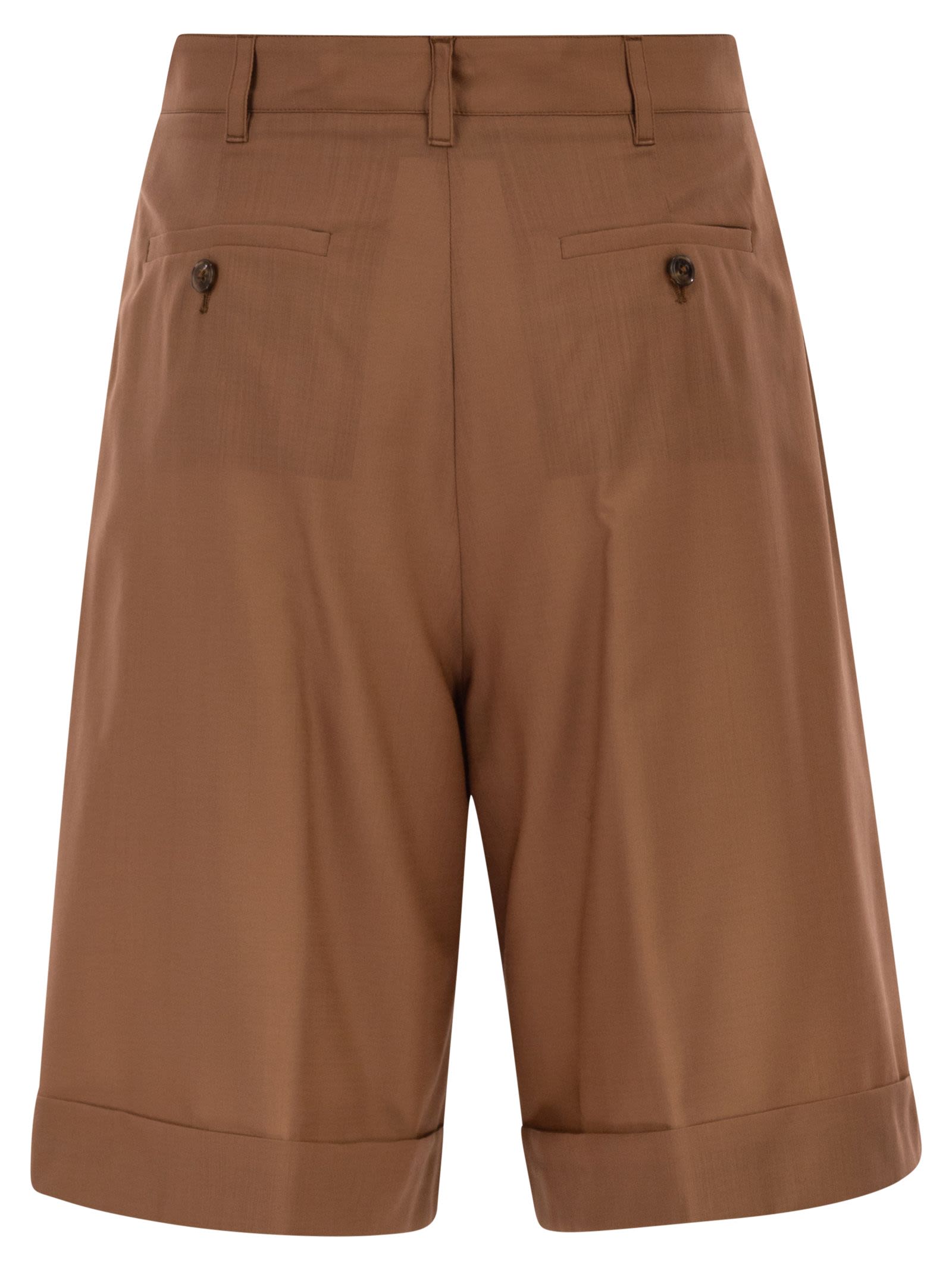 Herno Women Tailored Virgin Wool Bermuda Shorts With Pleats HERNO