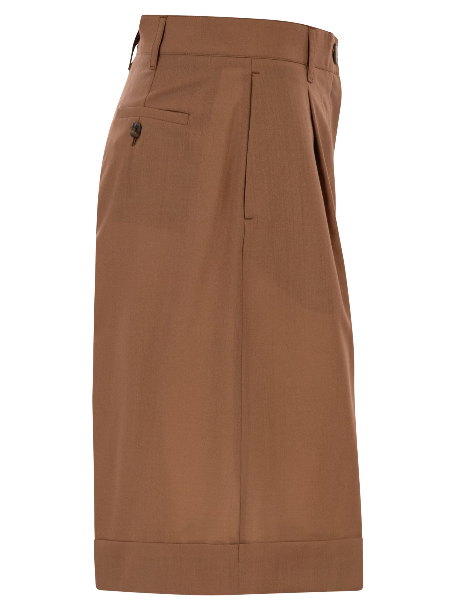Herno Women Tailored Virgin Wool Bermuda Shorts With Pleats HERNO