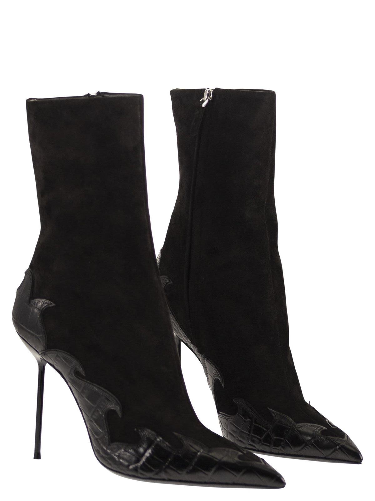 Paris Texas Women Lidia Queen Of Hearts Ankle Boot 105 - Suede And Crocodile-Effect Leather Ankle Boots PARIS TEXAS
