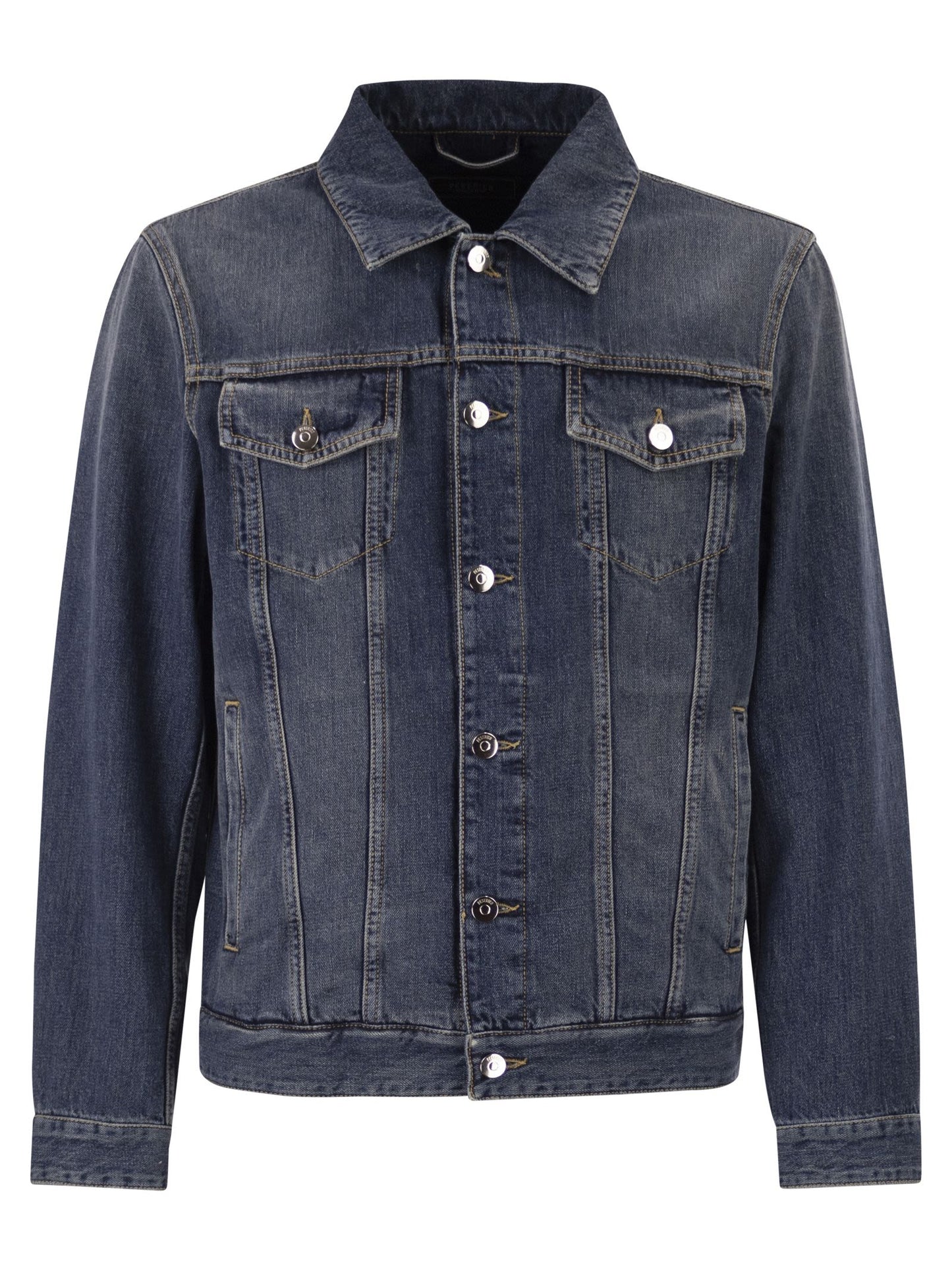 Peserico Men Cotton Denim Jacket With Vintage Wash And Tailored Details PESERICO