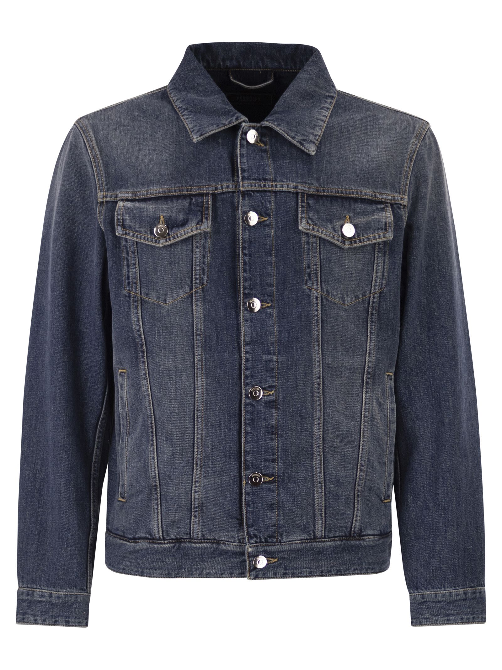 Peserico Men Cotton Denim Jacket With Vintage Wash And Tailored Details PESERICO