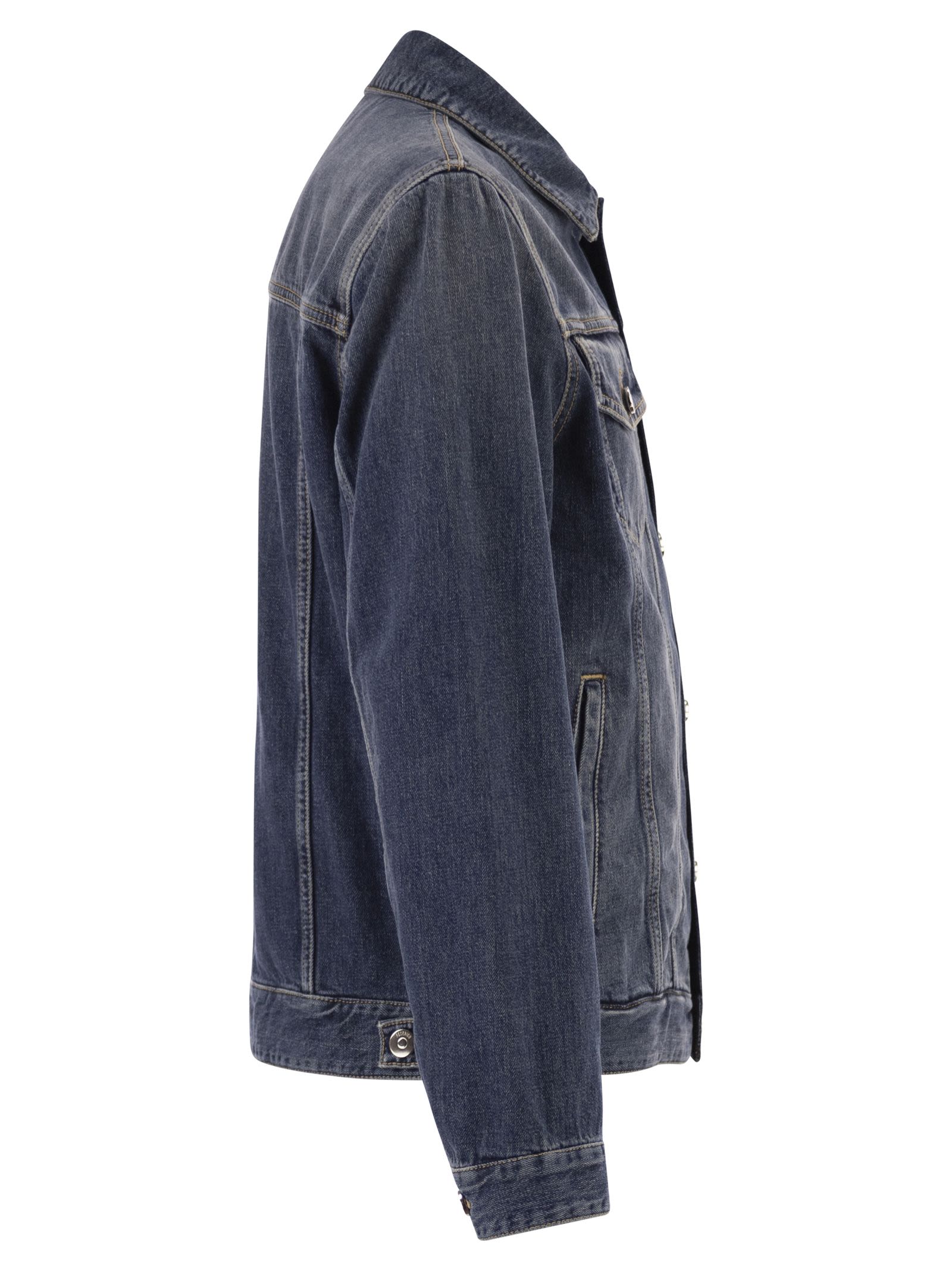 Peserico Men Cotton Denim Jacket With Vintage Wash And Tailored Details PESERICO