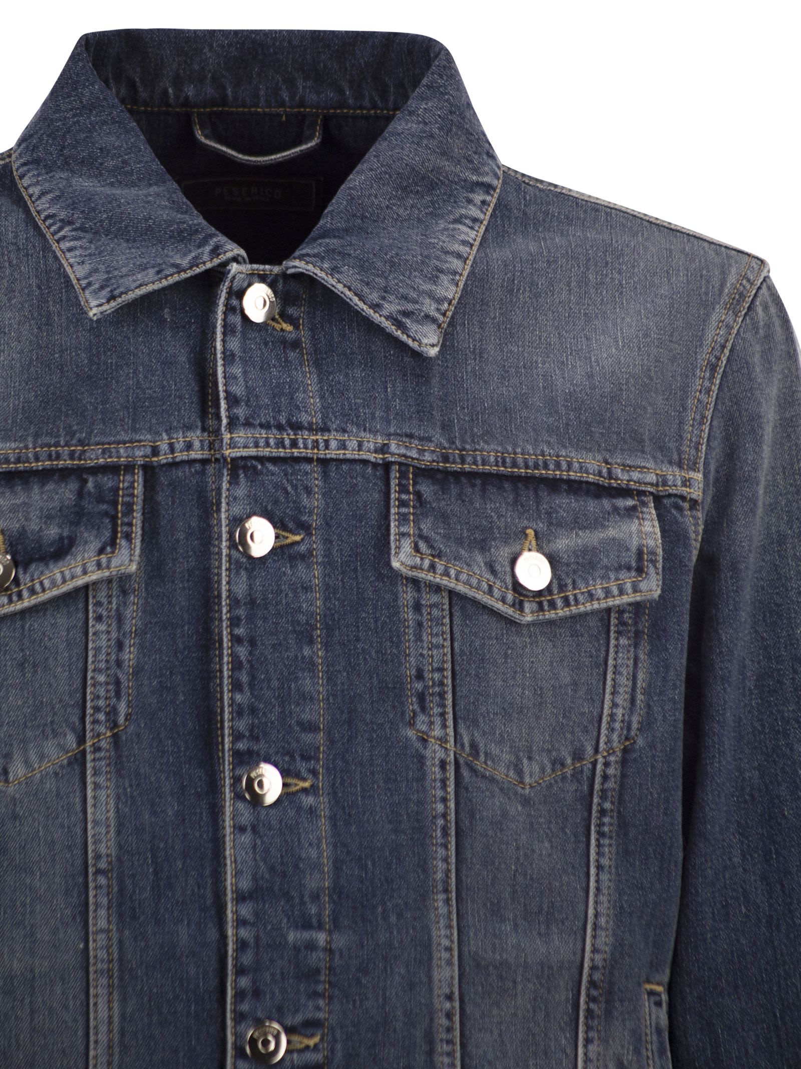Peserico Men Cotton Denim Jacket With Vintage Wash And Tailored Details PESERICO