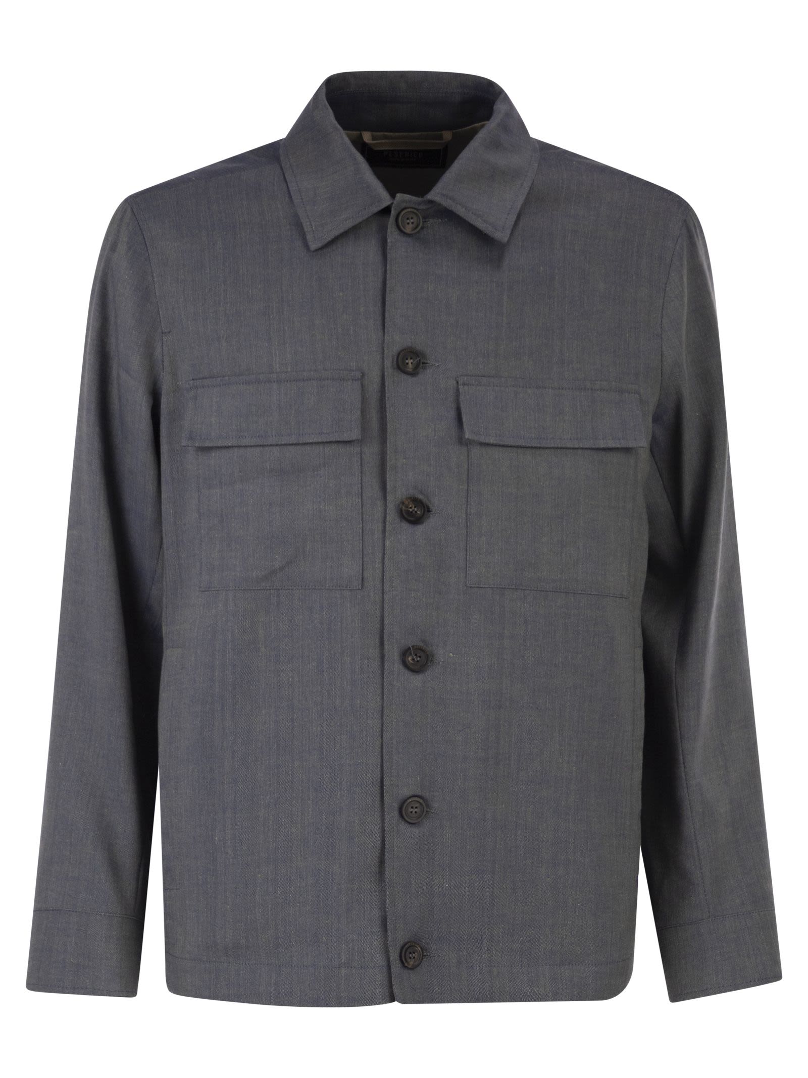 Peserico Men Lightweight Linen And Wool Blend Jacket With Patch Pockets PESERICO